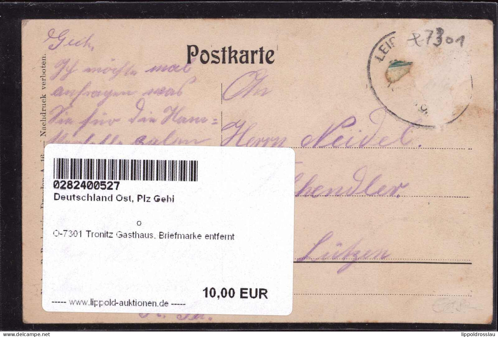 Gest. O-7301 Tronitz Gasthaus, Briefmarke Entfernt - Doebeln