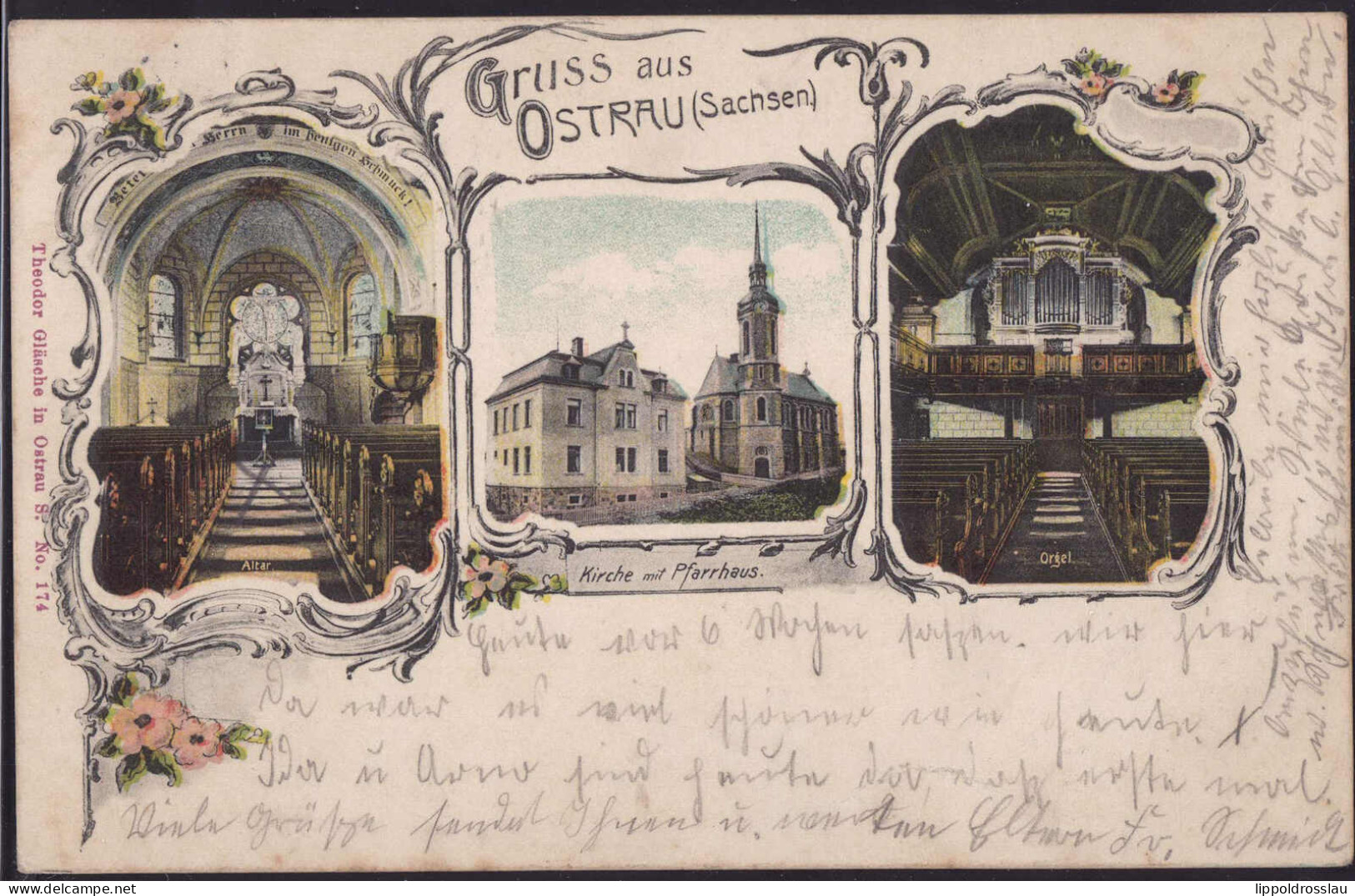 Gest. O-7303 Ostrau Kirche Pfarrhaus 1910 - Doebeln