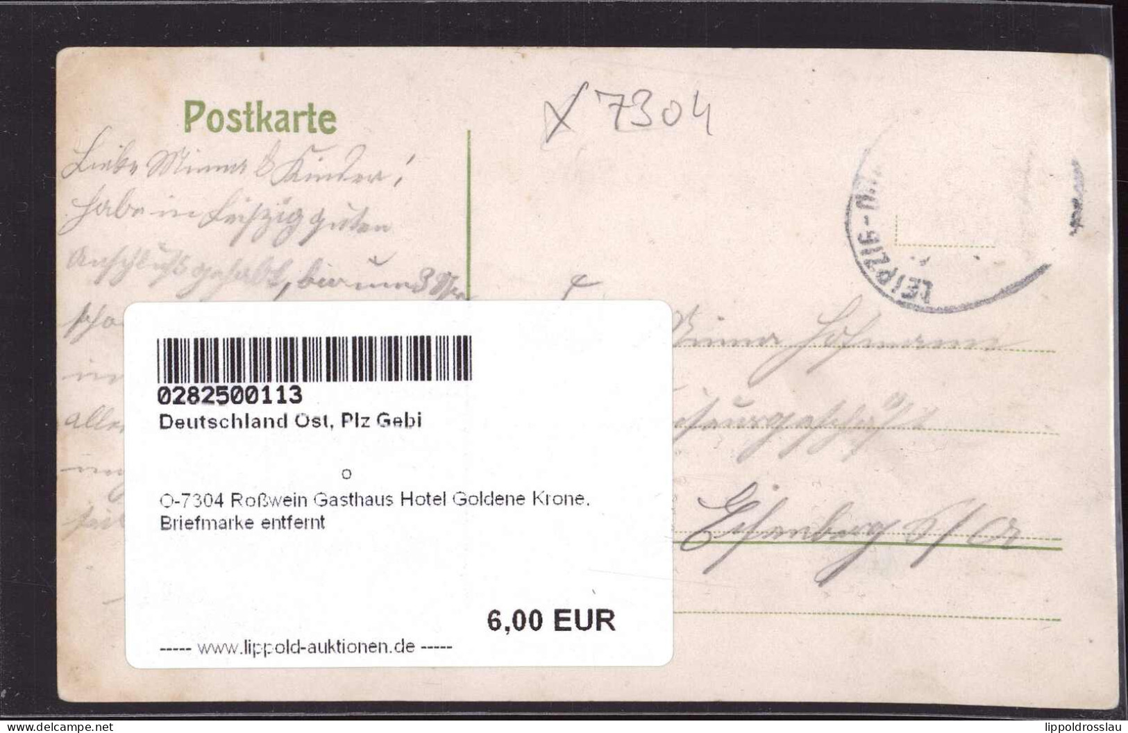 Gest. O-7304 Roßwein Gasthaus Hotel Goldene Krone, Briefmarke Entfernt - Doebeln