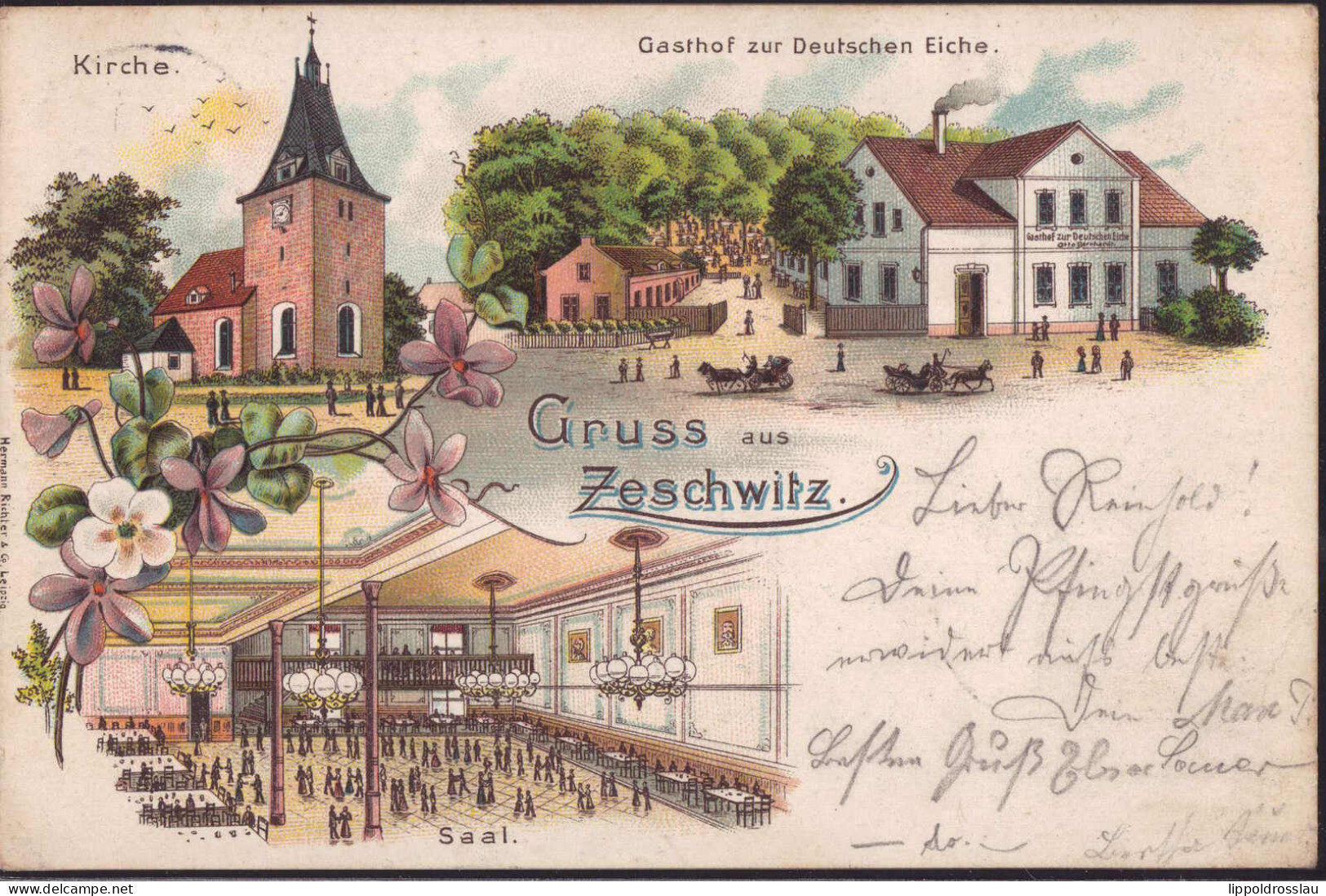 Gest. O-7321 Zeschwitz Gasthaus Zur Deutschen Eiche 1901 - Leisnig