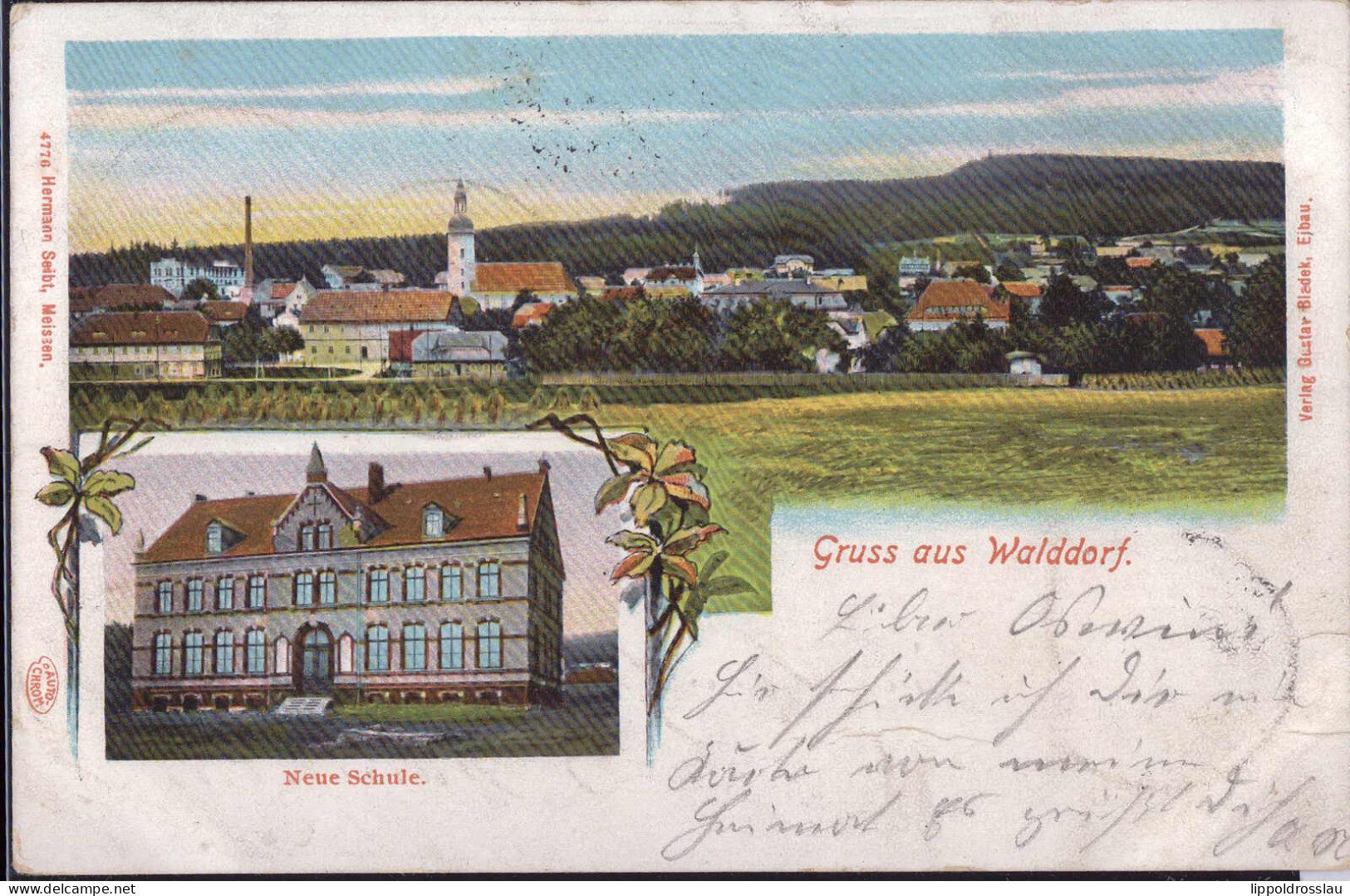 Gest. O-7581 Walddorf Neue Schule 1903 Soldatenpost - Weisswasser (Oberlausitz)