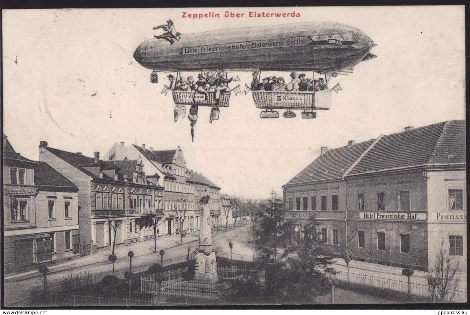 Gest. O-7904 Elsterwerda Zeppelin über Der Stadt, Humor 1907 - Falkenberg