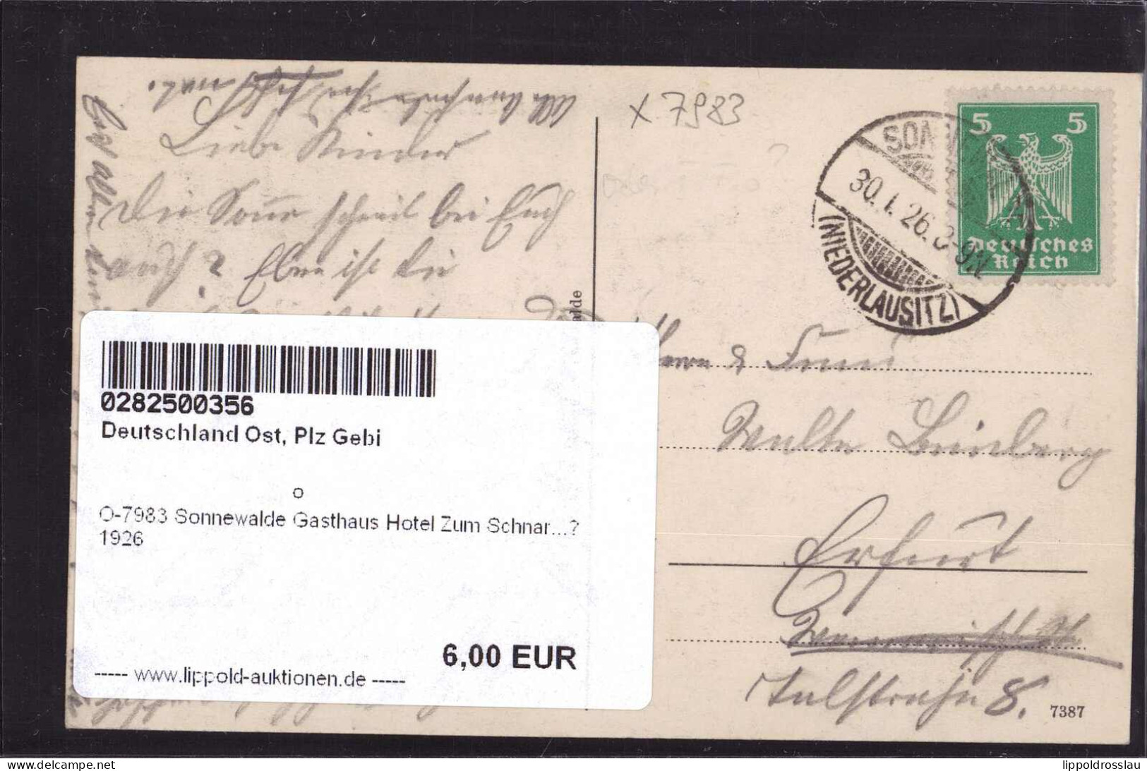 Gest. O-7983 Sonnewalde Gasthaus Hotel Zum Schnar...? 1926 - Finsterwalde