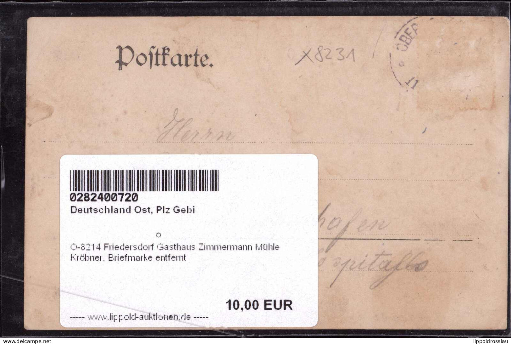 Gest. O-8214 Friedersdorf Gasthaus Zimmermann Mühle Kröbner, Briefmarke Entfernt - Freital