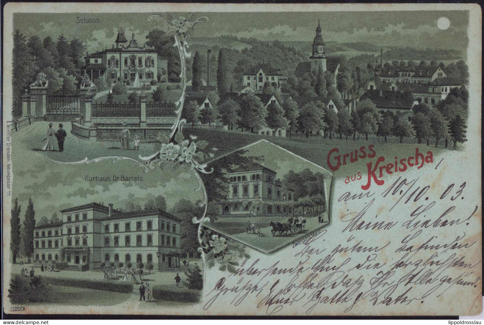 Gest. O-8216 Bad Kreischa Kurhaus Blick Zum Ort 1903, EK 4mm - Freital