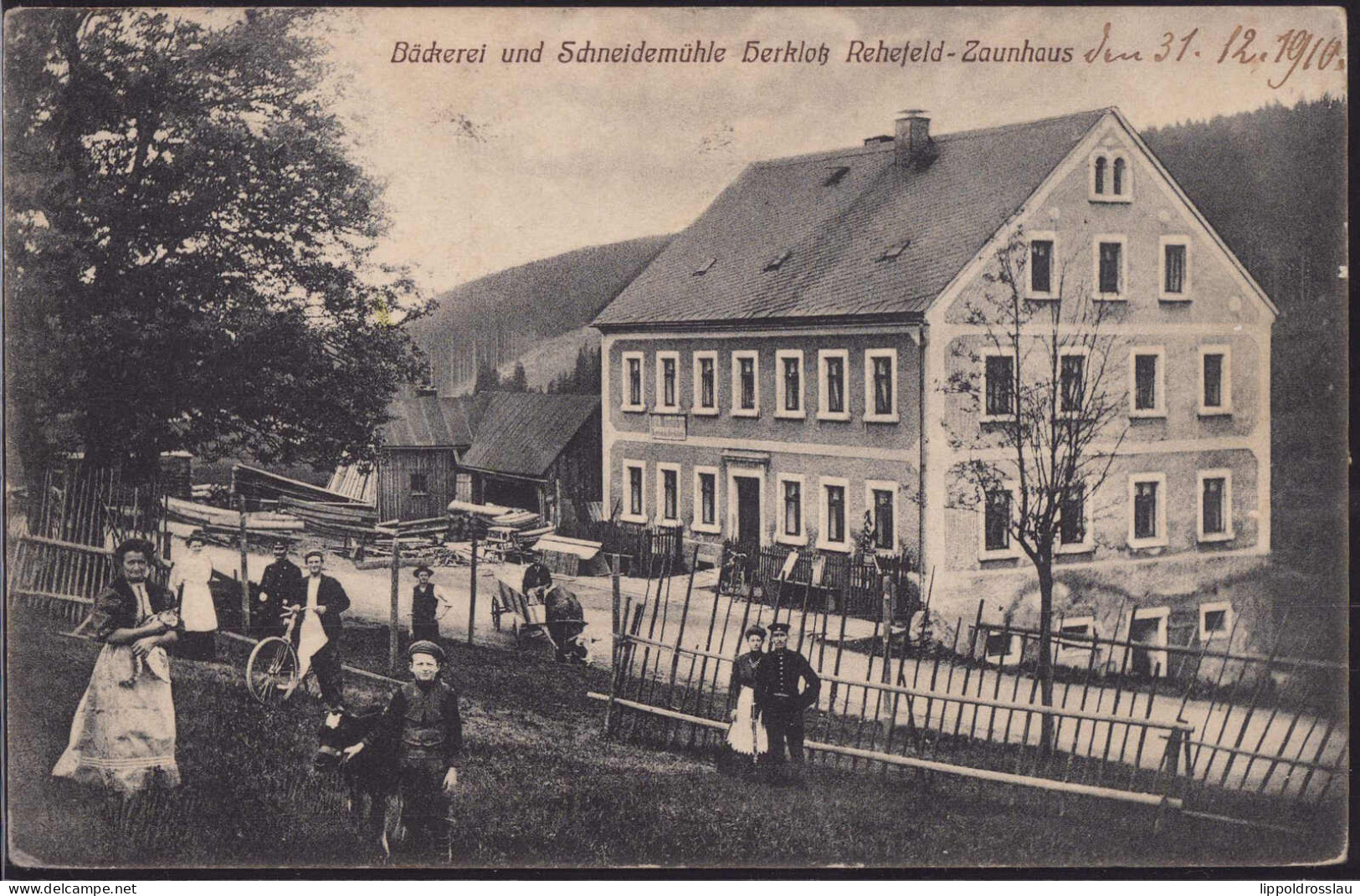 Gest. O-8231 Rehefeld-Zaunhaus Bäckerei Und Mühle Herklotz 1910, Briefmarke Entfernt - Dippoldiswalde