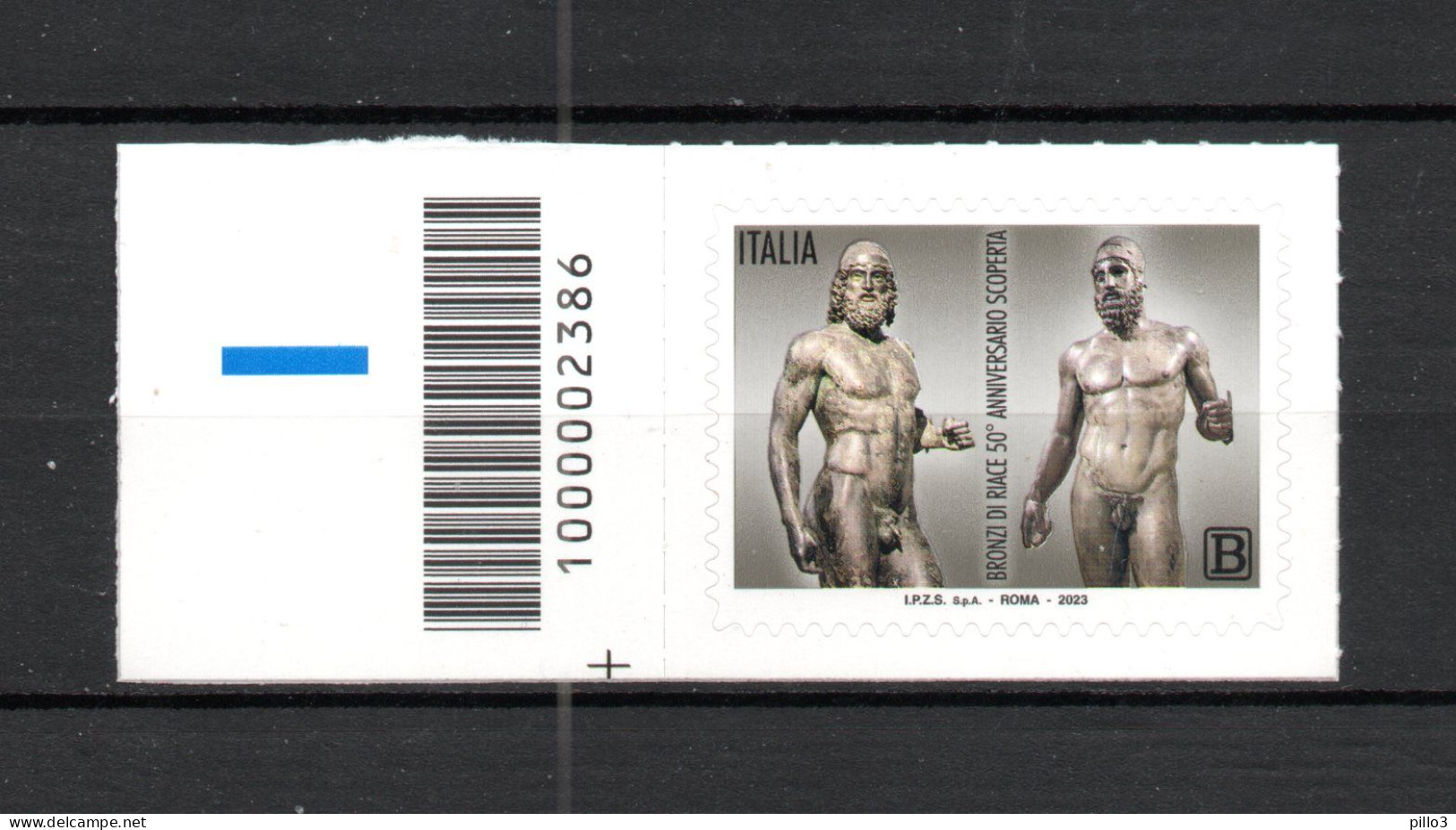 ITALIA :  50° Dei  Bronzi Di Riace - C/Barre 2386  Inf. Sx  MNH**  -  12.12.2023 - Code-barres