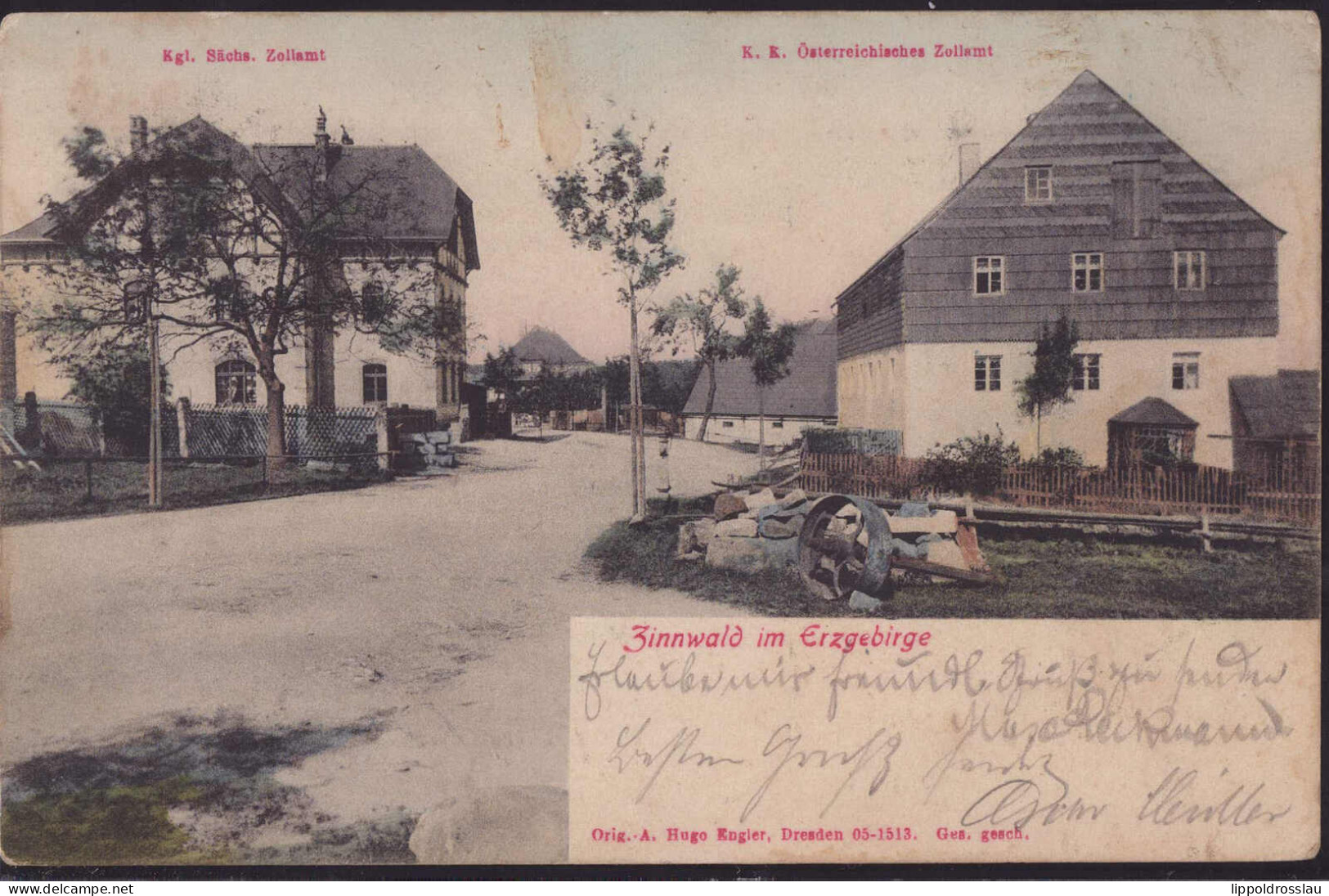 Gest. O-8242 Zinnwald Zollämter 1906, Briefmarke Entfernt - Dippoldiswalde