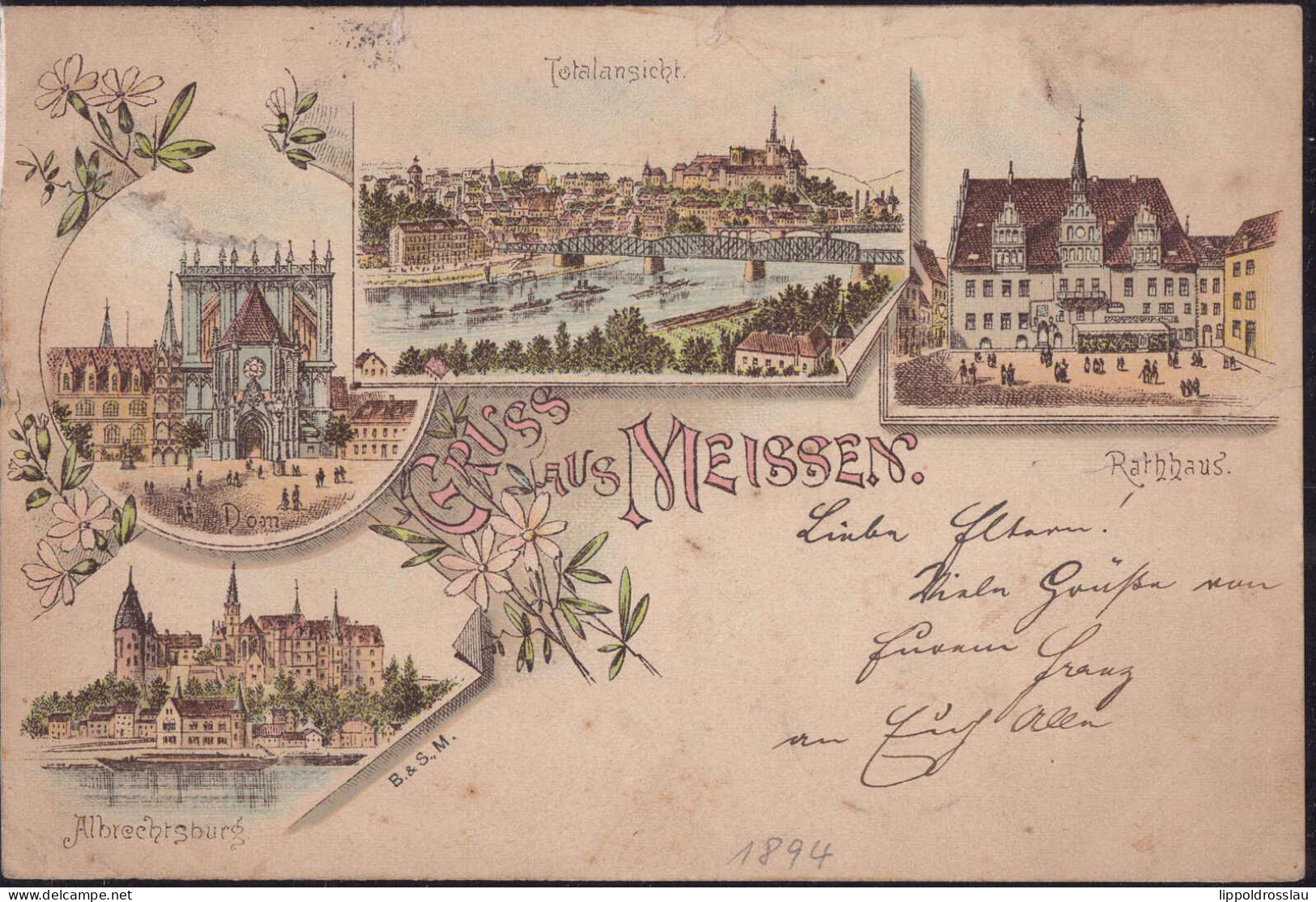 Gest. O-8250 Meißen Rathaus Blick Zum Ort 1894, EK 1cm - Meissen