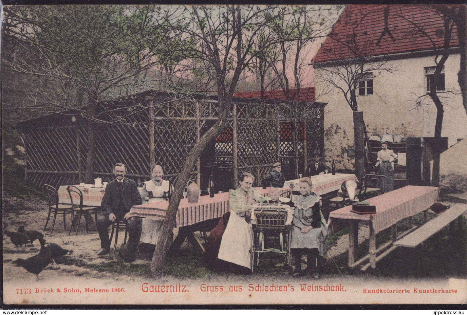Gest. O-8251 Gauernitz Schlechtens Weingasthaus, Feldpost 1916 - Meissen