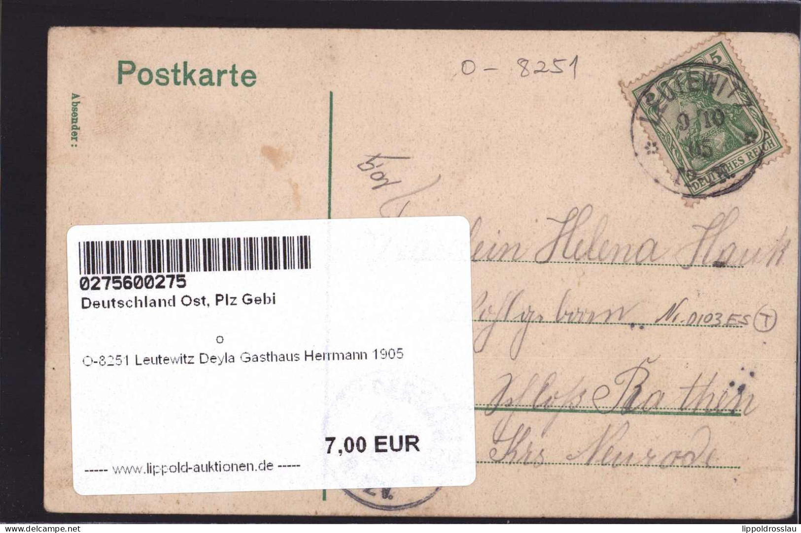 Gest. O-8251 Leutewitz Deyla Gasthaus Herrmann 1905 - Meissen