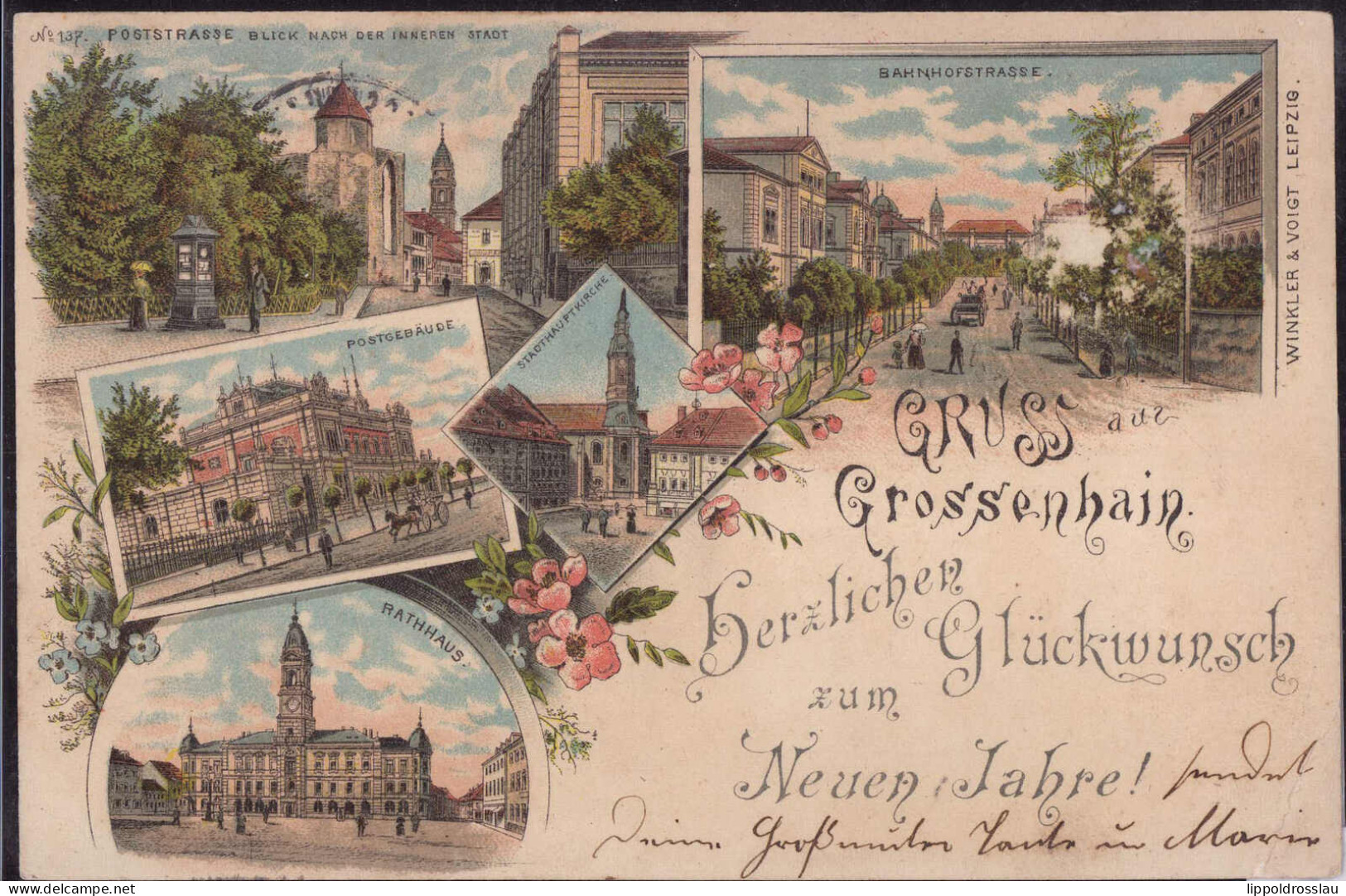 Gest. O-8280 Großenhain Bahnhofstraße Post Rathaus Neujahr 1899, EK 2cm - Grossenhain