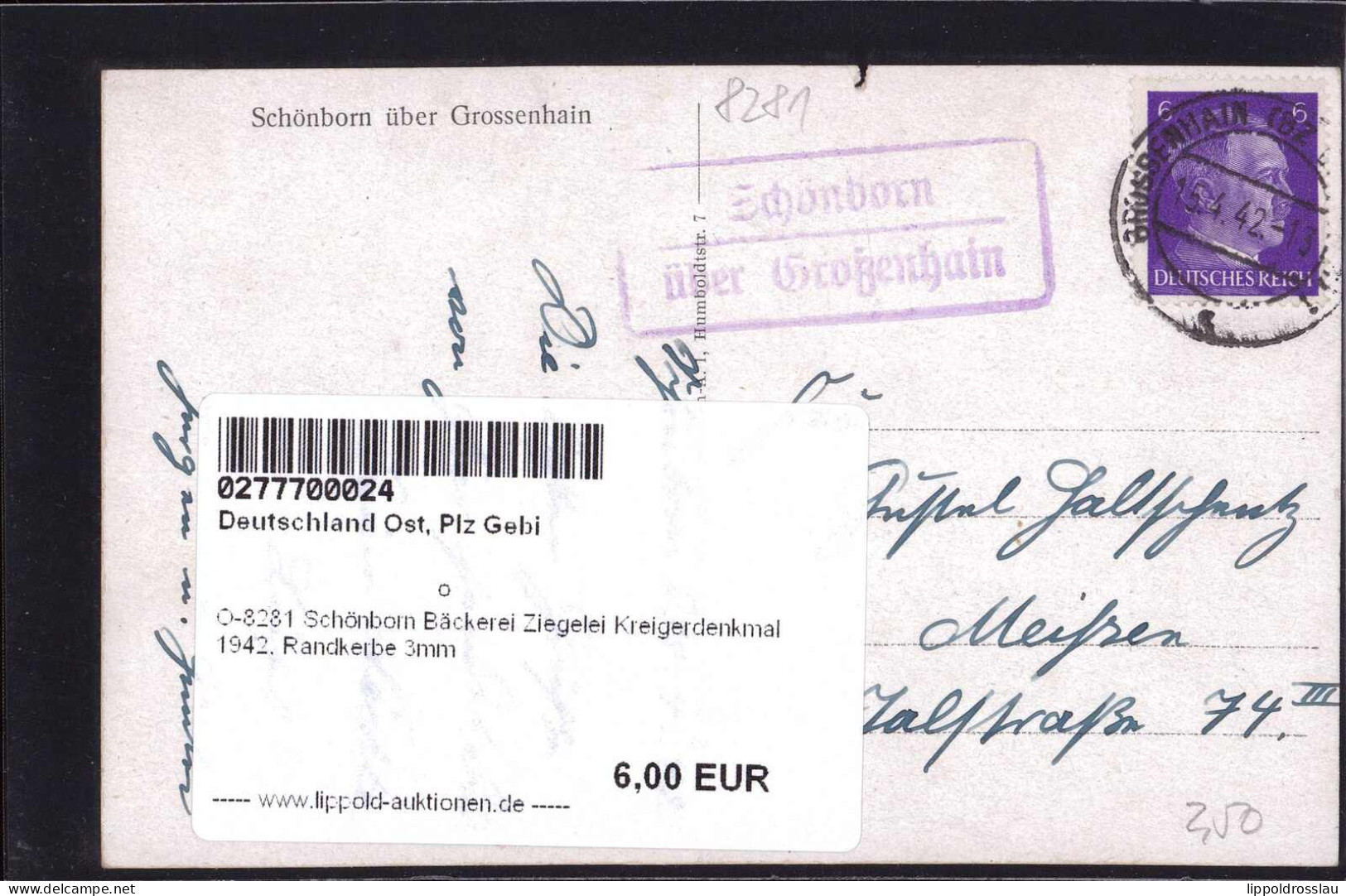 Gest. O-8281 Schönborn Bäckerei Ziegelei Kreigerdenkmal 1942, Randkerbe 3mm - Grossenhain