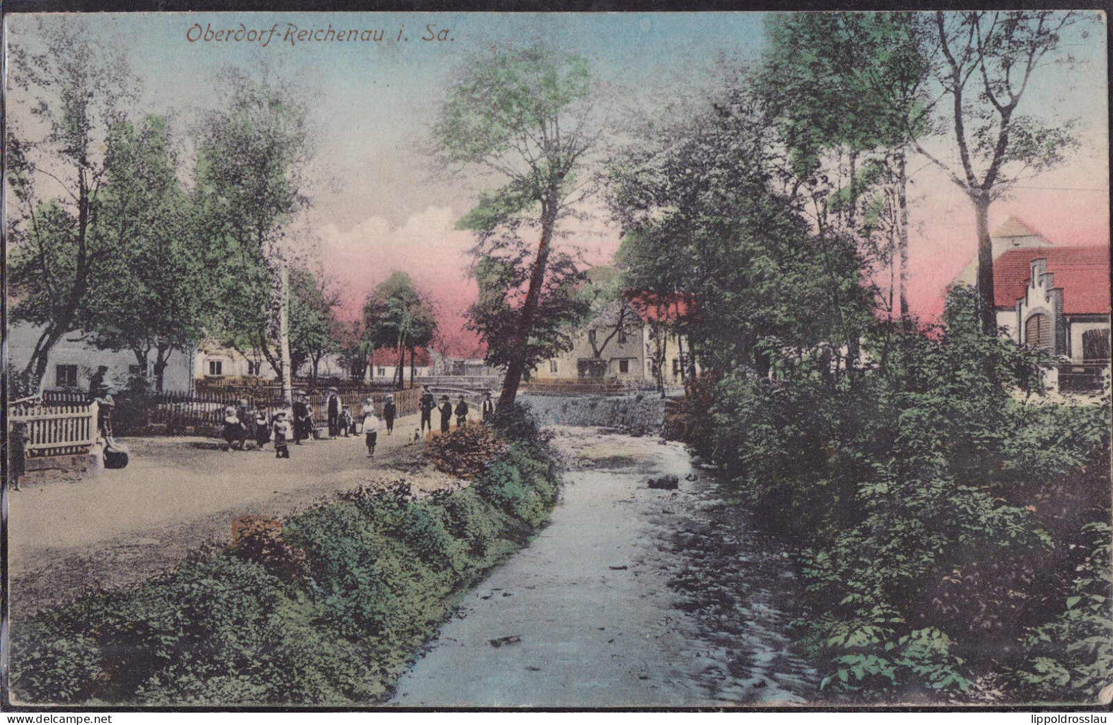 Gest. O-8291 Oberdorf Reichenau Straßenpartie 1908 - Kamenz