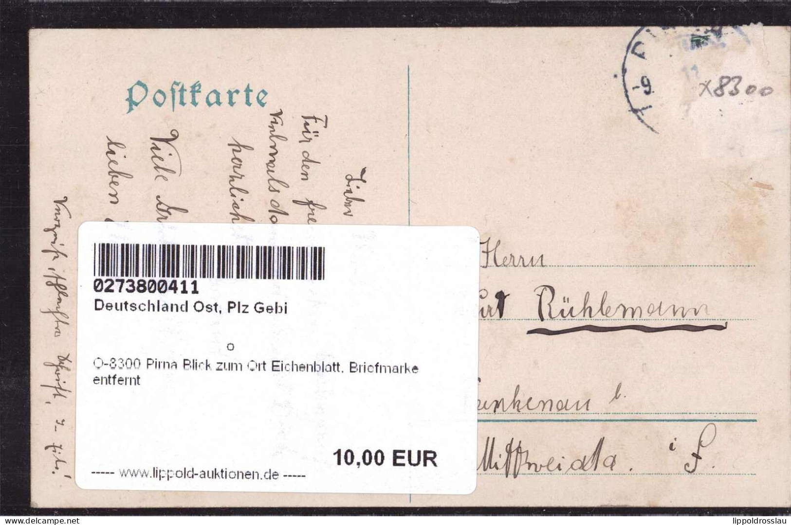 Gest. O-8300 Pirna Blick Zum Ort Eichenblatt, Briefmarke Entfernt - Pirna