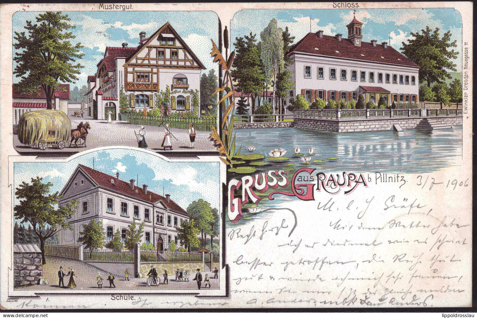 Gest. O-8304 Graupa Mustergut Schule Schloß 1906 - Pirna