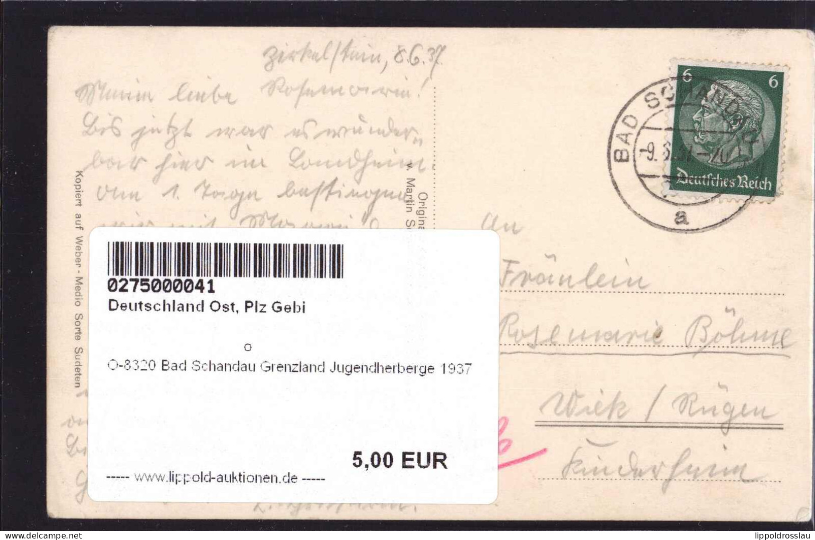 Gest. O-8320 Bad Schandau Grenzland Jugendherberge 1937 - Pirna