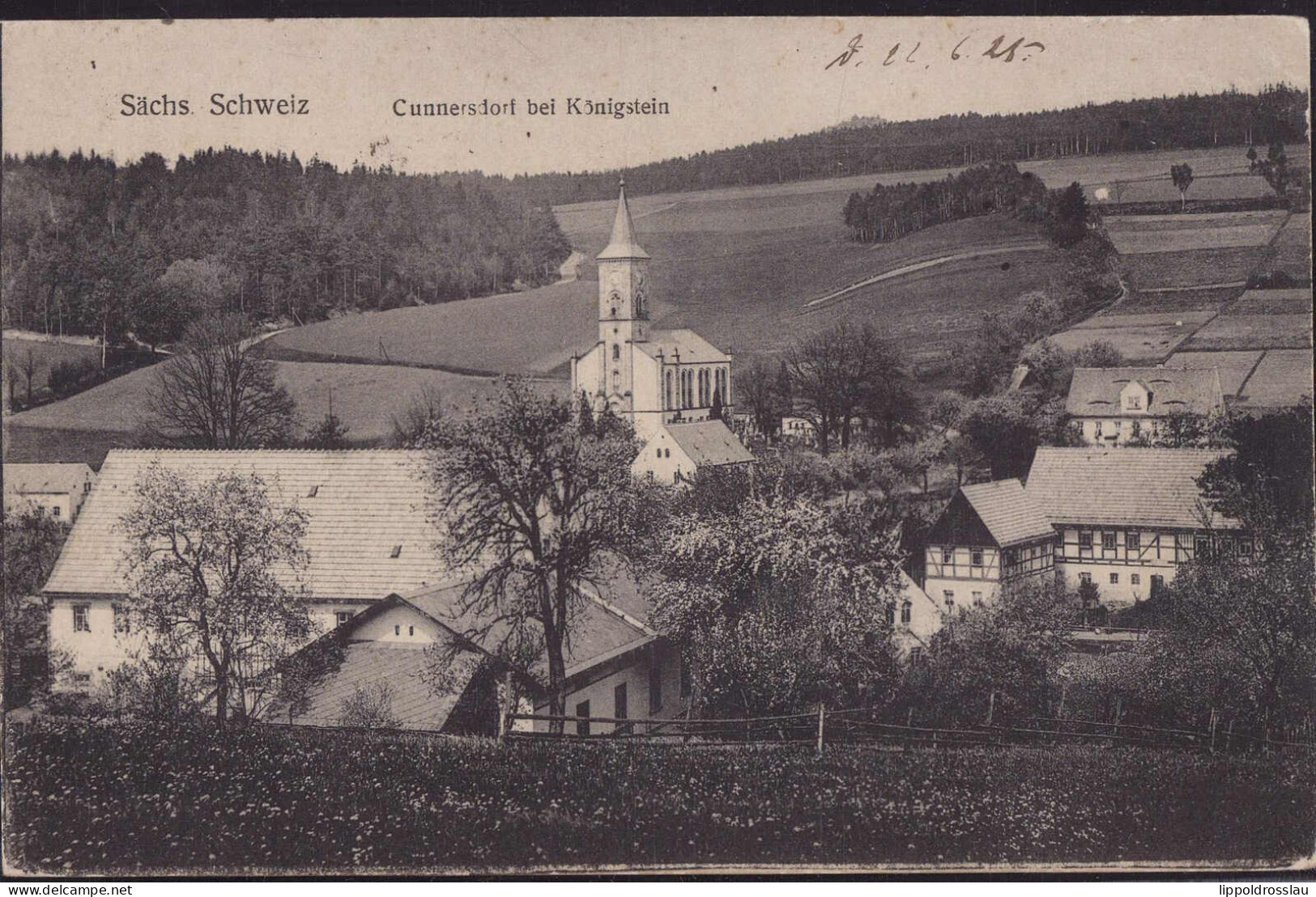 Gest. O-8321 Cunnersdorf Teil Des Ortes 1921, Briefmarken Entfernt - Pirna