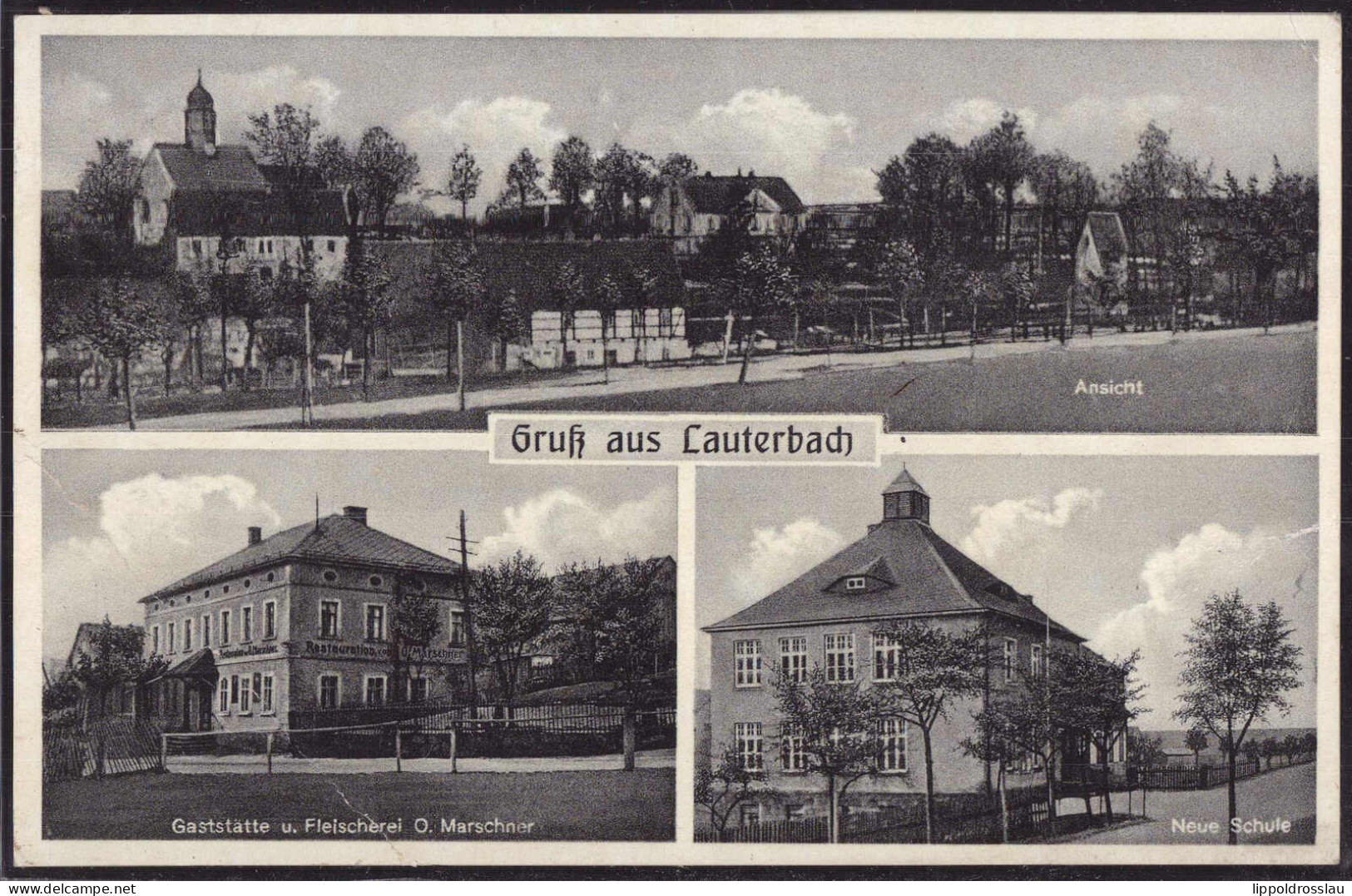 Gest. O-8351 Lauterbach Gasthaus Fleischerei Marschner 1938 2x EK 4cm - Stolpen