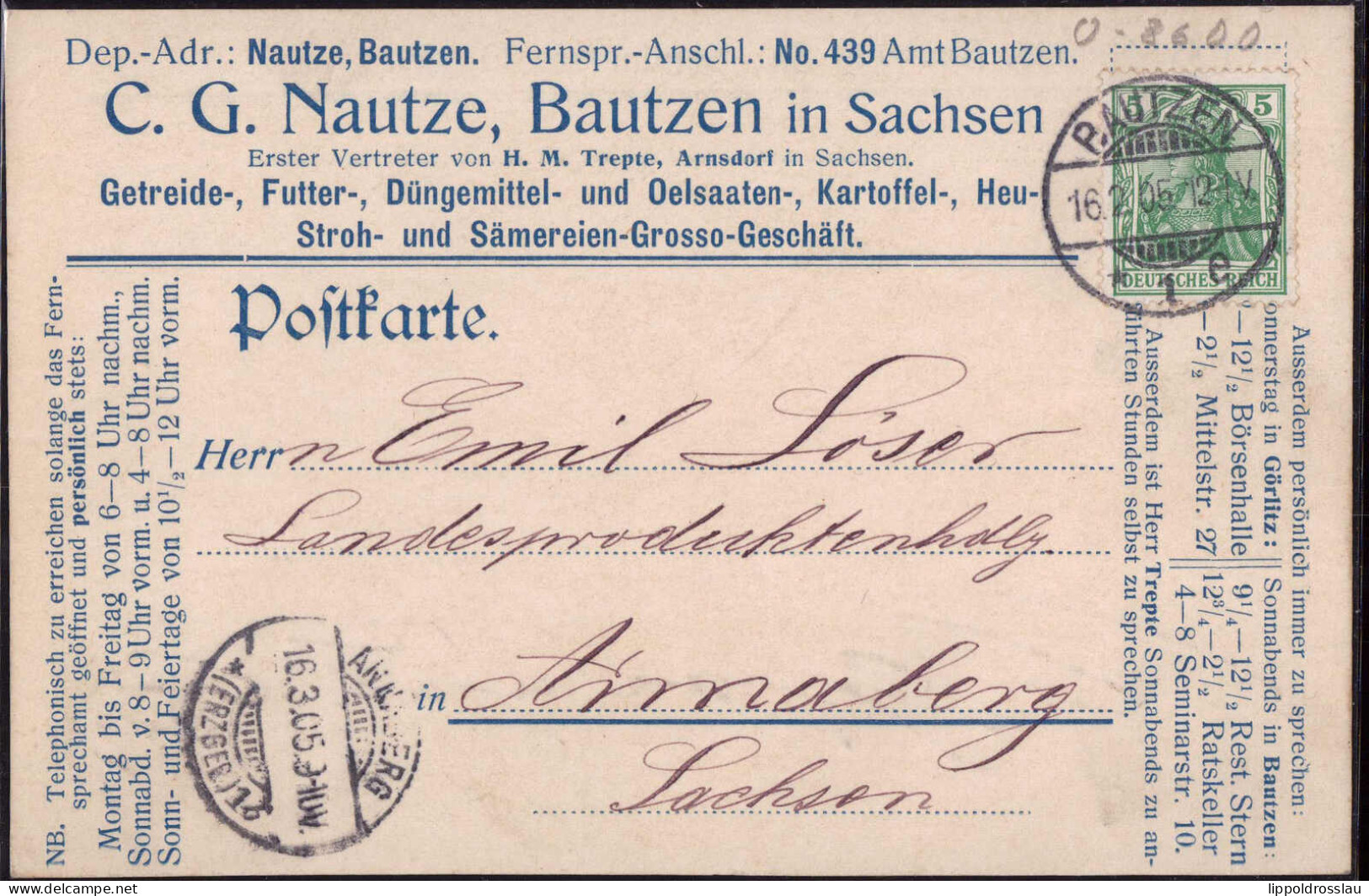 Gest. O-8600 Bautzen Futtermittelhandlung Nautze 1905 - Bautzen