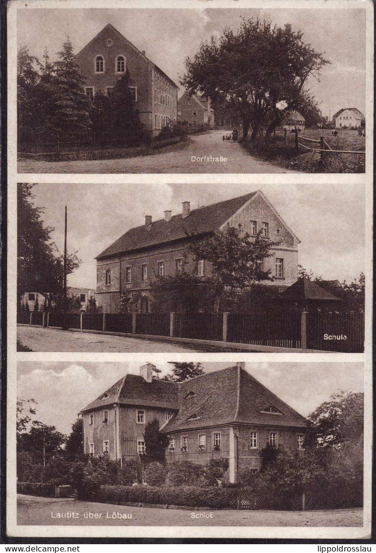 Gest. O-8700 Lautitz über Löbau Dorfstraße Schule 1937 - Loebau