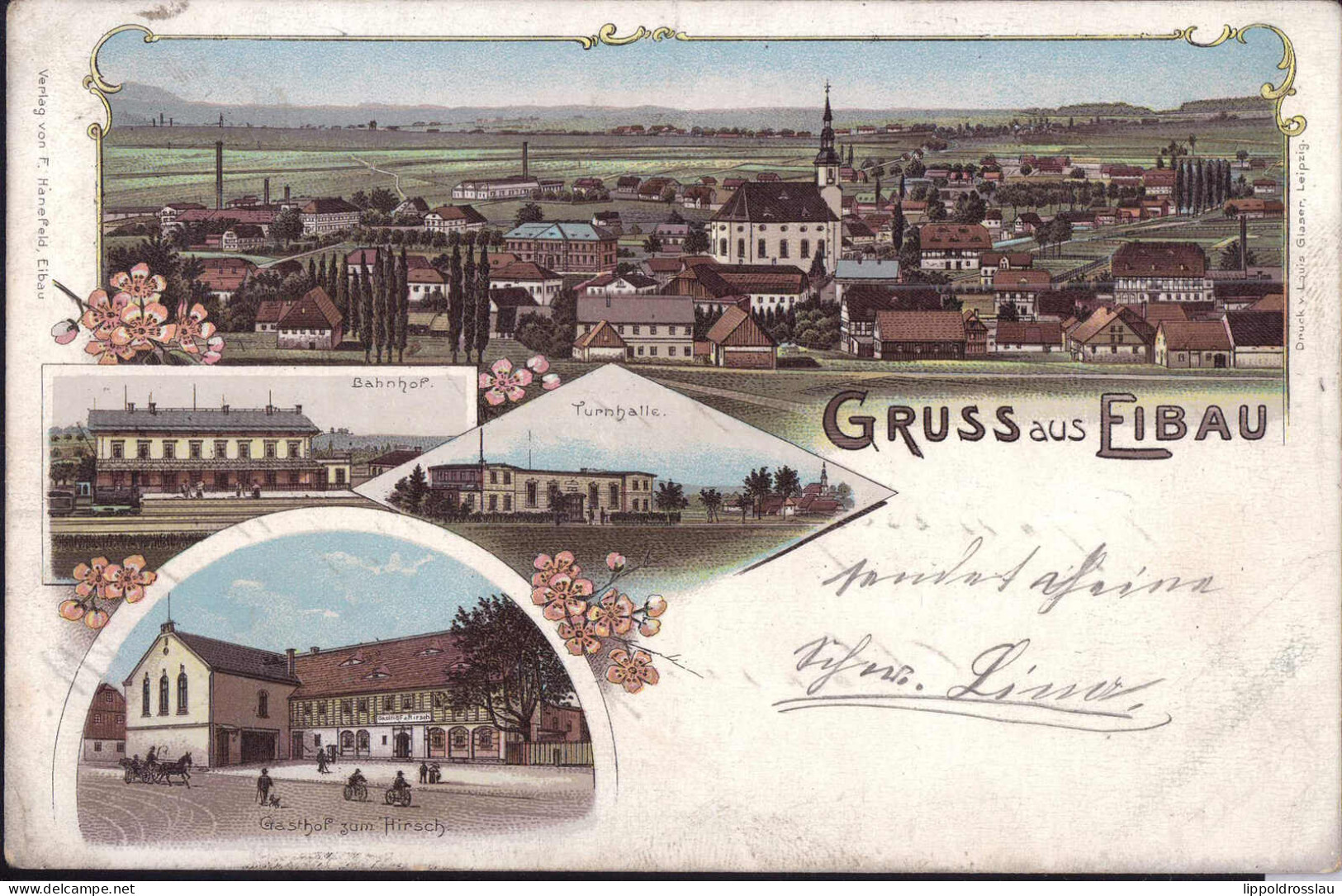 Gest. O-8712 Eibau Gasthaus Zum Hirsch Turnahlle Bahnhof 1905 - Loebau