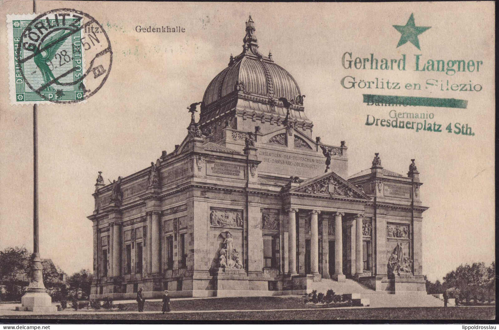 Gest. O-8900 Görlitz Gedenkhalle Zudruck Gerhard Langner Esperanto 1928 - Goerlitz
