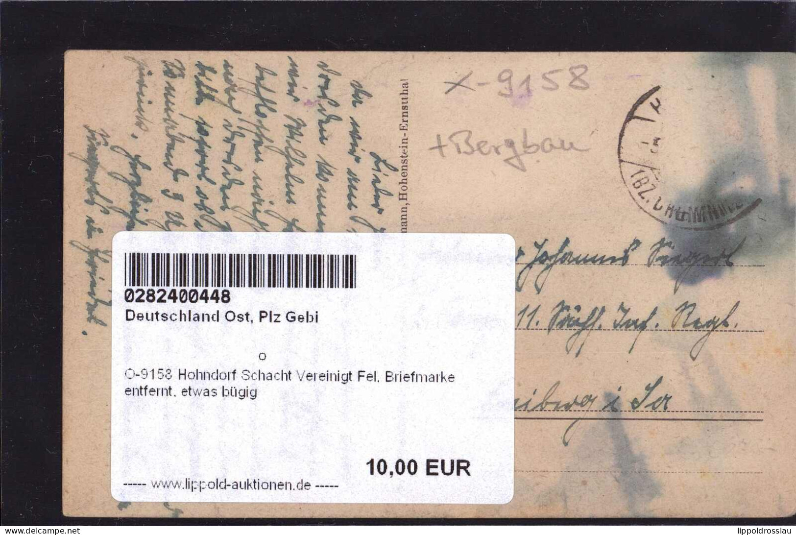 Gest. O-9158 Hohndorf Schacht Vereinigt Fel, Briefmarke Entfernt, Etwas Bügig - Stollberg (Erzgeb.)