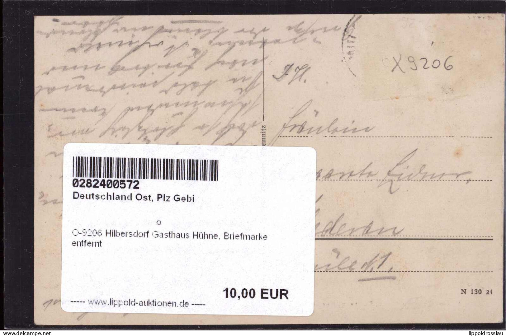 Gest. O-9206 Hilbersdorf Gasthaus Hühne, Briefmarke Entfernt - Freiberg (Sachsen)