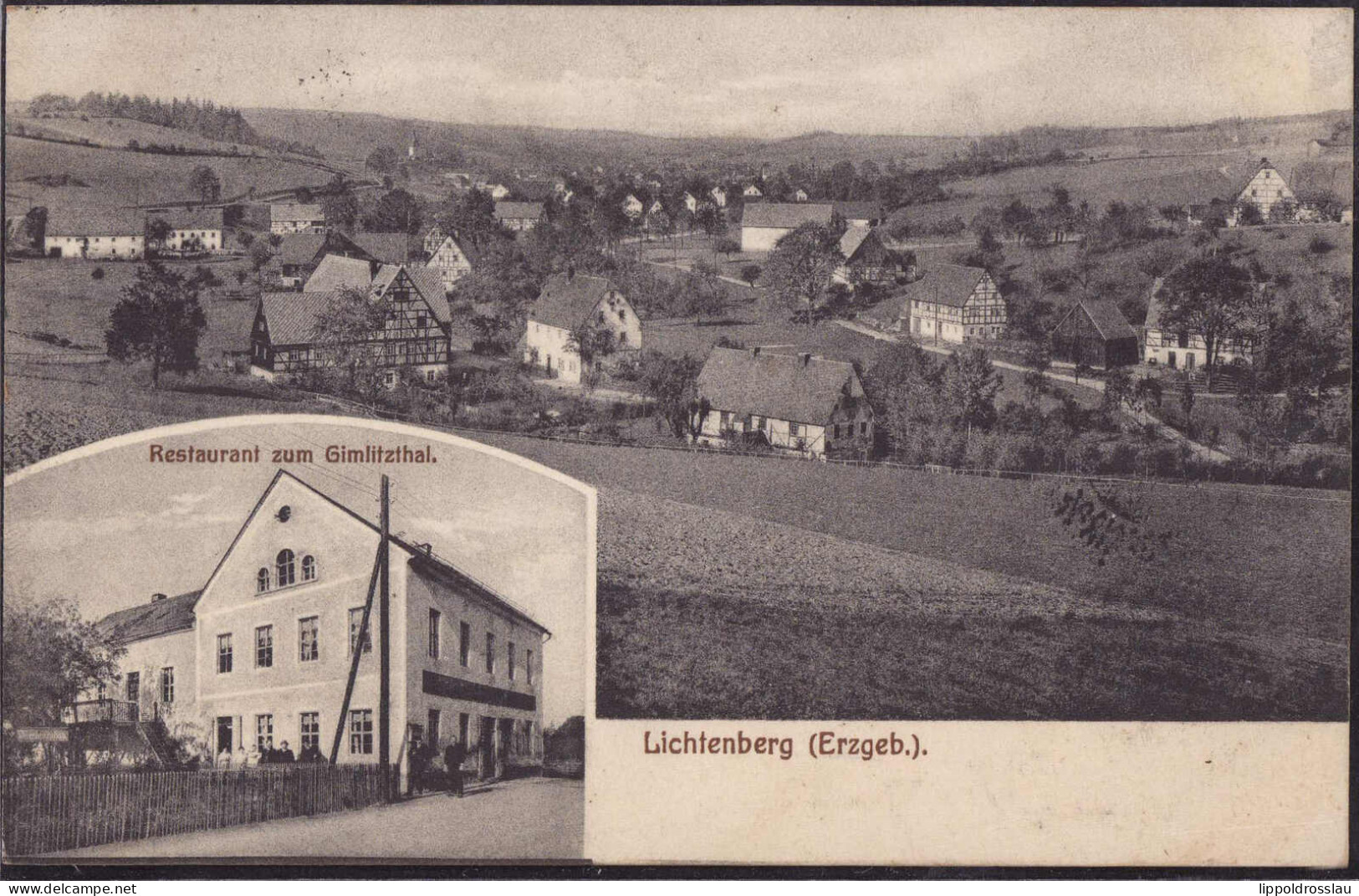 Gest. O-9208 Lichtenberg Gasthaus Zum Gimlitzthal, Feldpost 1916 - Freiberg (Sachsen)