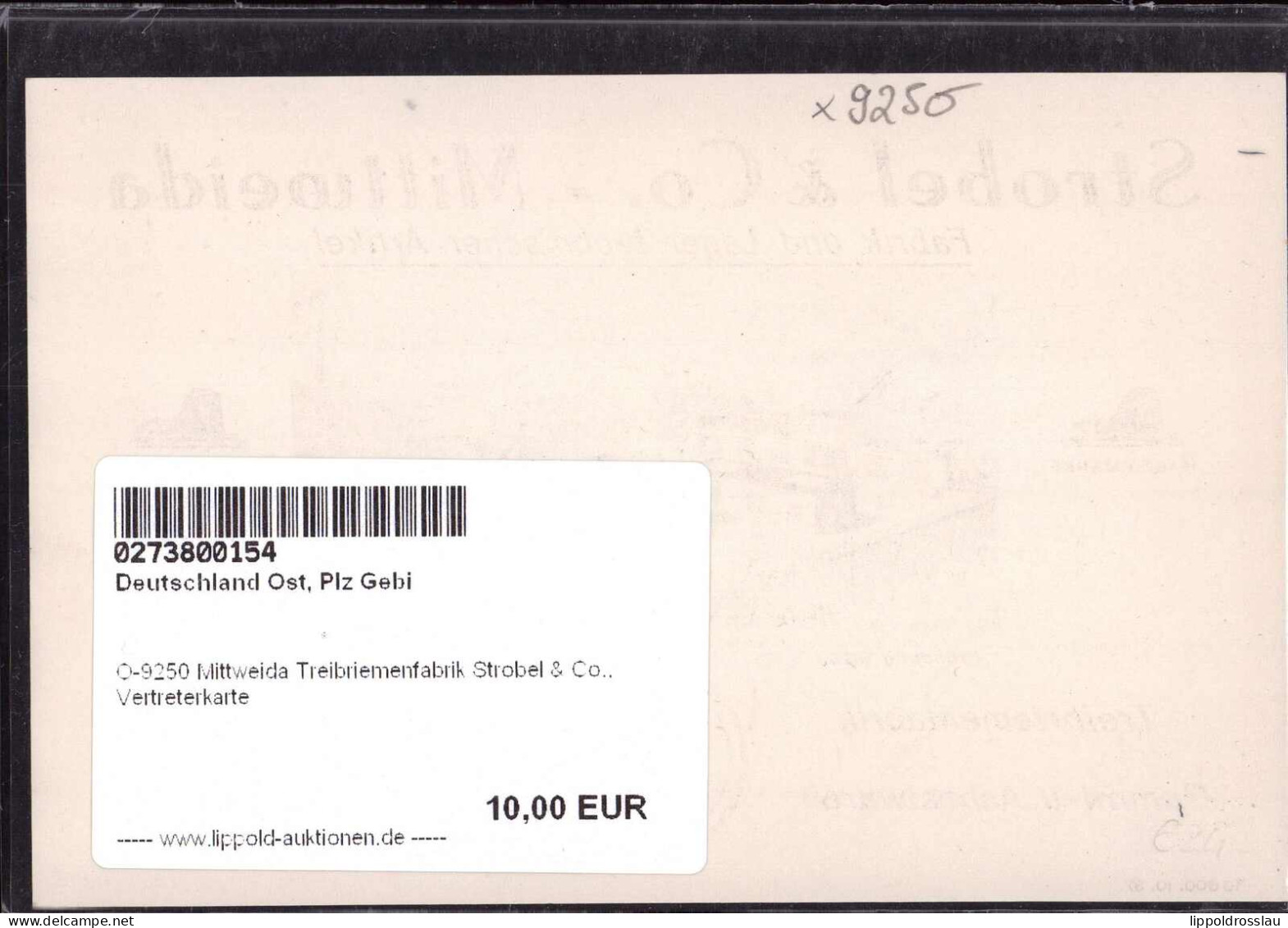 * O-9250 Mittweida Treibriemenfabrik Strobel & Co., Vertreterkarte - Mittweida