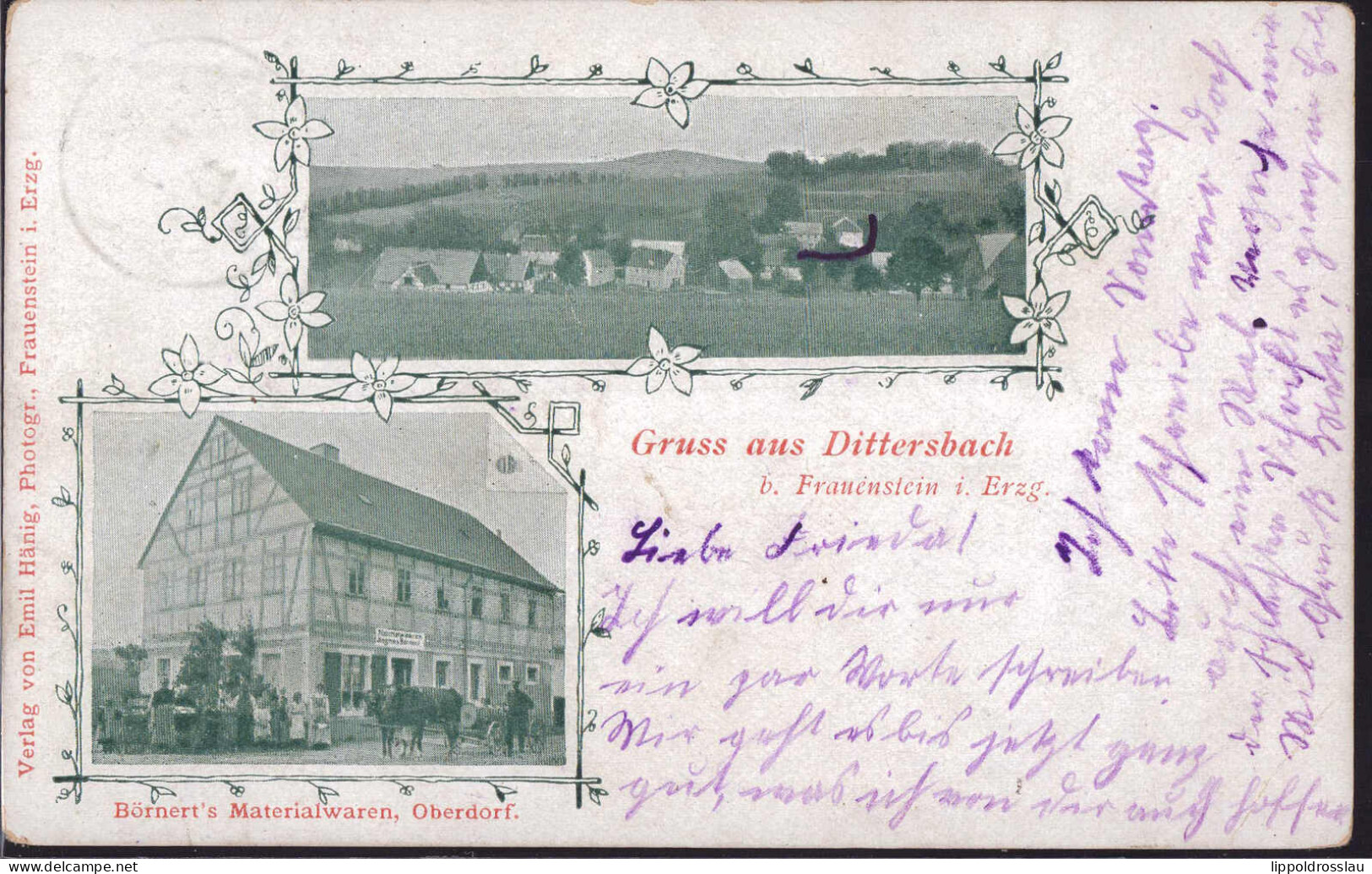 Gest. O-9251 Dittersbach Börners Warenhandlung 1912, Etwas Best. - Mittweida