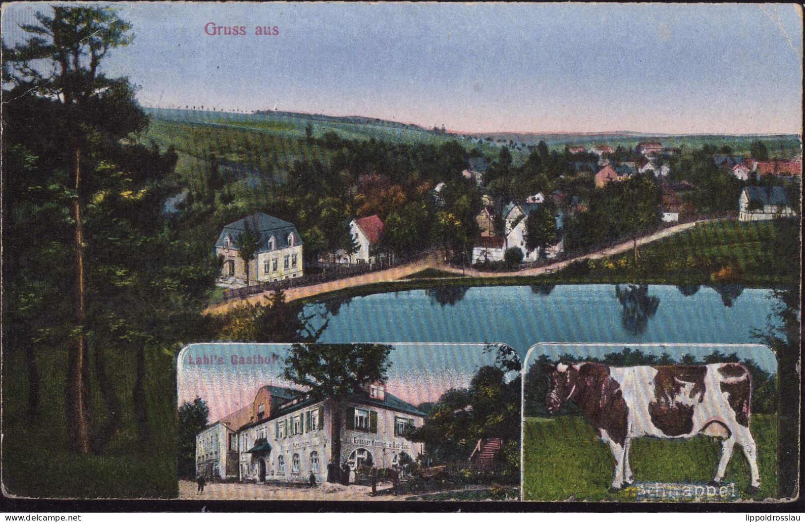 Gest. O-9271 Kuhschnappel Gasthaus Lahl 1920, Briefmarke Entfernt, 2x Bug 2cm - Hohenstein-Ernstthal