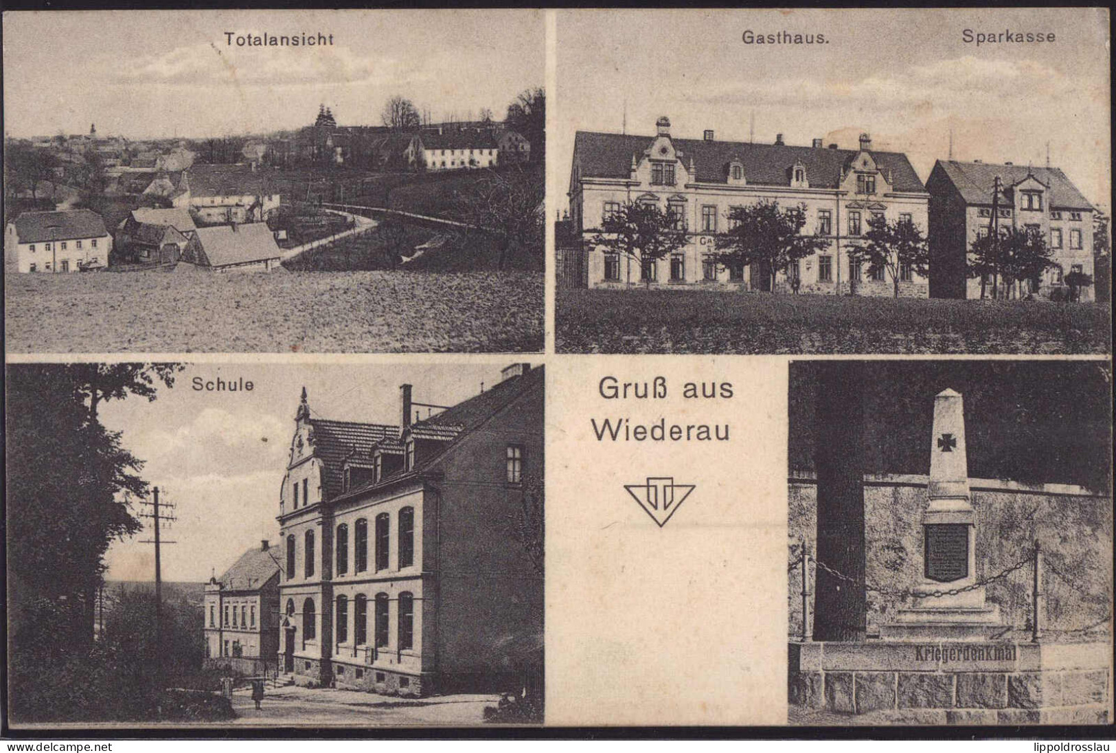Gest. O-9291 Wiederau Schule Gasthaus Kriegerdenkmal 1913 - Rochlitz