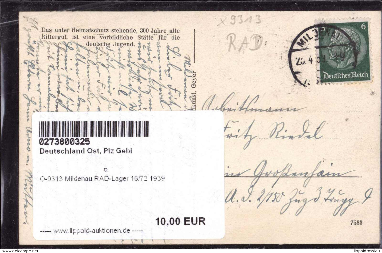 Gest. O-9313 Mildenau RAD-Lager 16/72 1939 - Annaberg-Buchholz