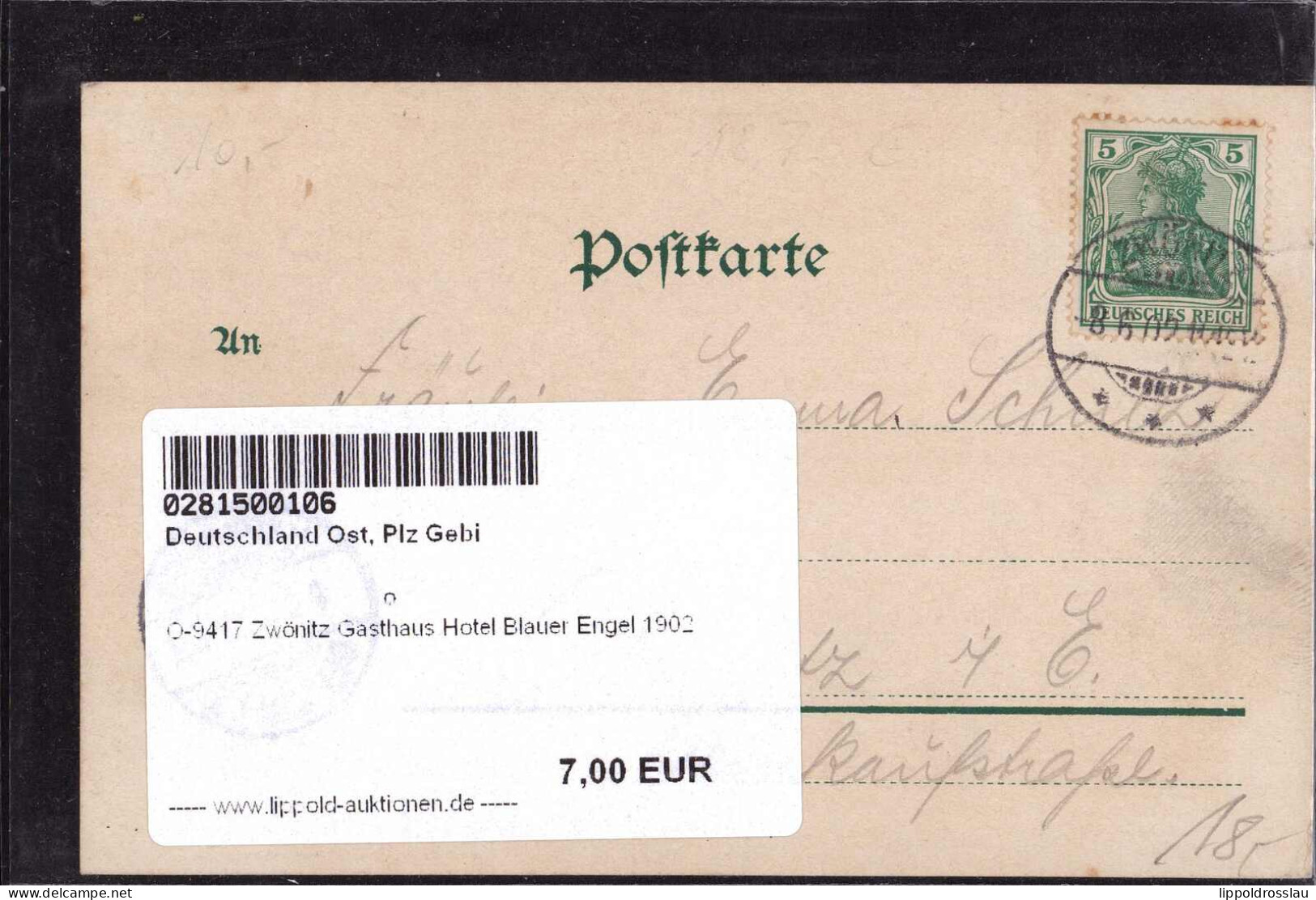 Gest. O-9417 Zwönitz Gasthaus Hotel Blauer Engel 1902 - Aue