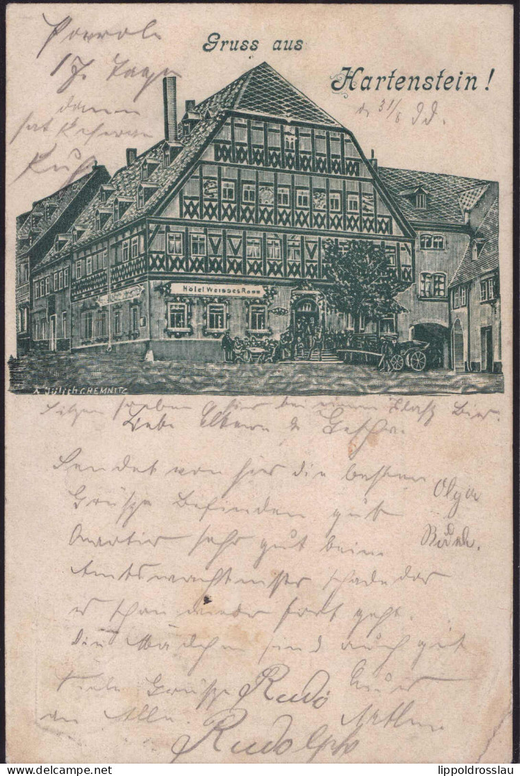 Gest. O-9509 Hartenstein Gasthaus Weisses Roß 1899, EK 1,7 Cm - Zwickau