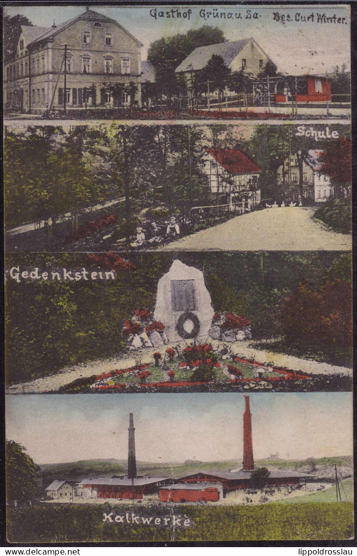 Gest. O-9513 Grünau Gasthaus Winter Kalkwerke, Briefmarke Entfernt - Zwickau