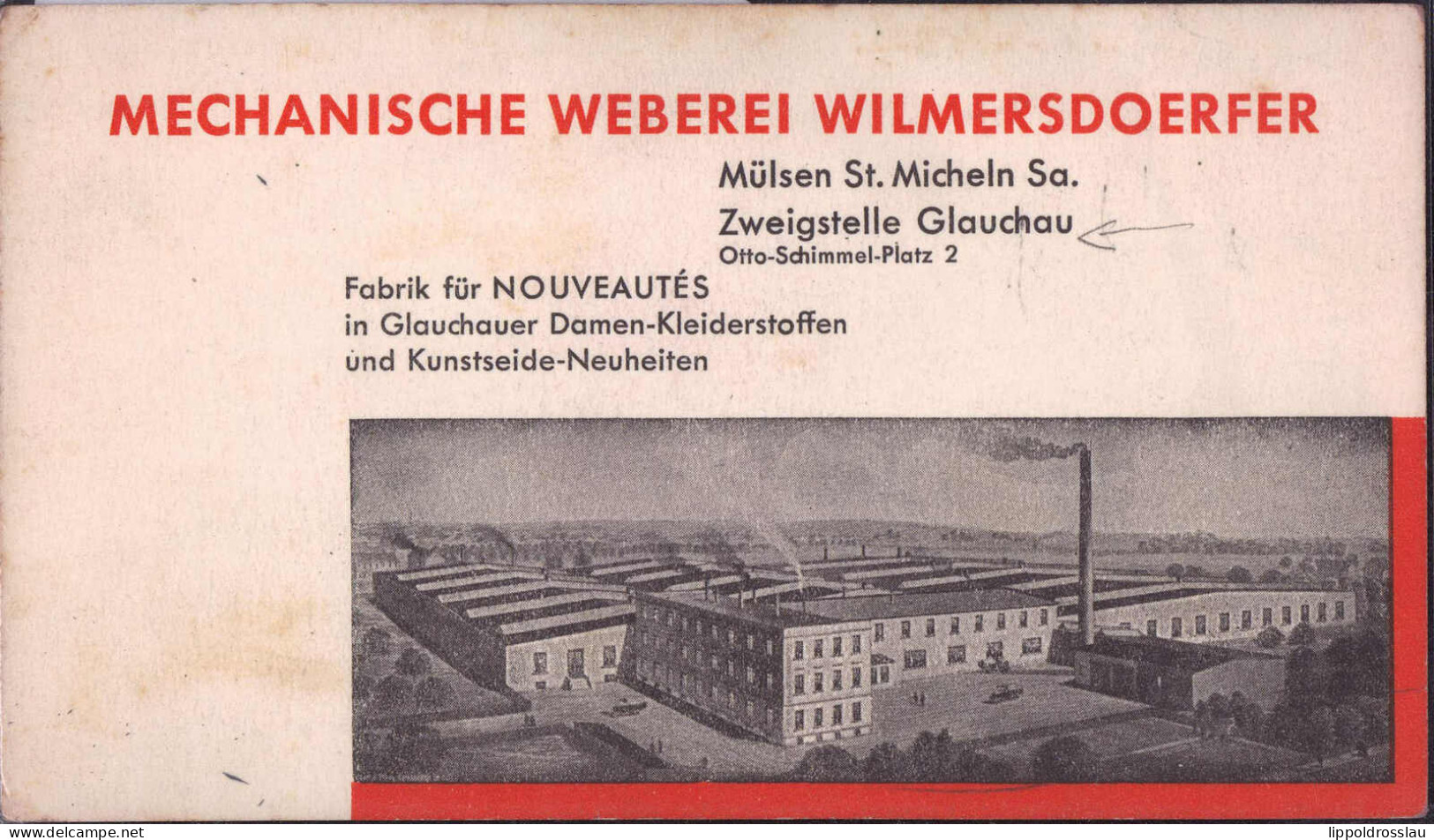 * O-9516 Mülsen St. Micheln Mechanische Weberei Wilmersdoerfer, Vertreterkarte, Keine AK - Zwickau