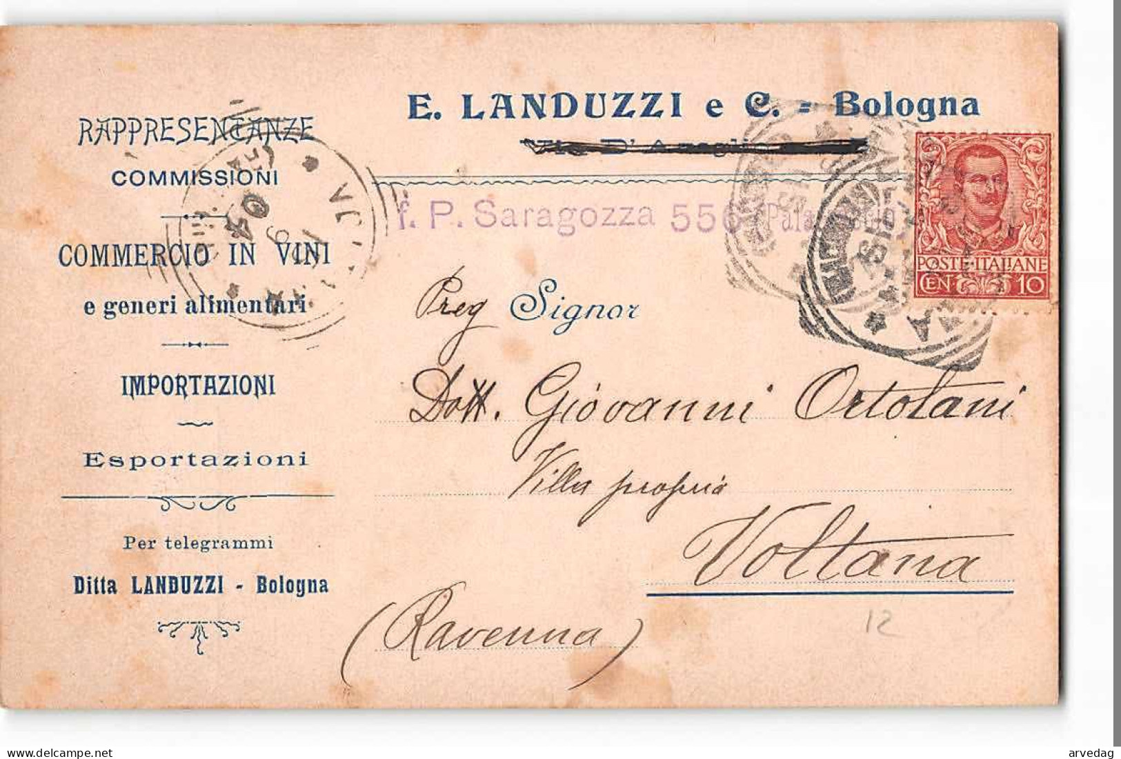 16467 LANDUZZI VINI BOLOGNA X VOLTANA - Storia Postale