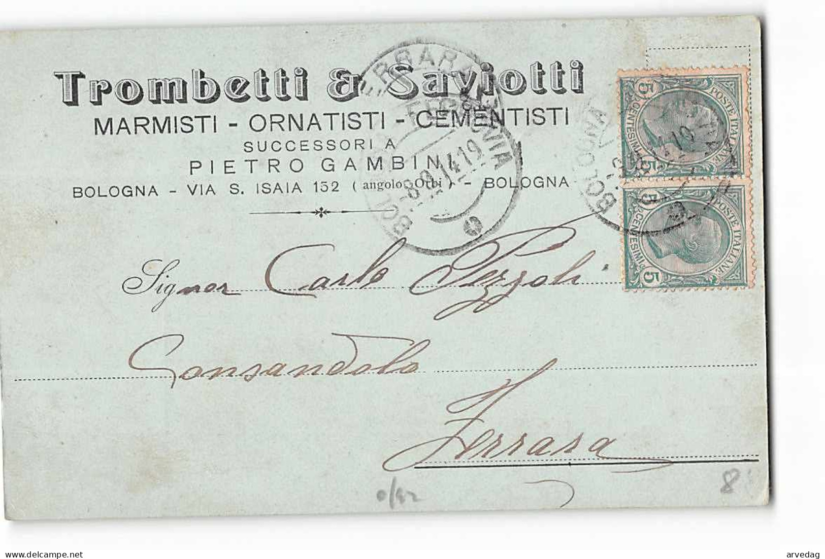 16470 TROMBETTI & SAVIOTTI MARMISTI ORNATISTI CEMENTISTI BOLOGNA X CONSANDOLO - Storia Postale