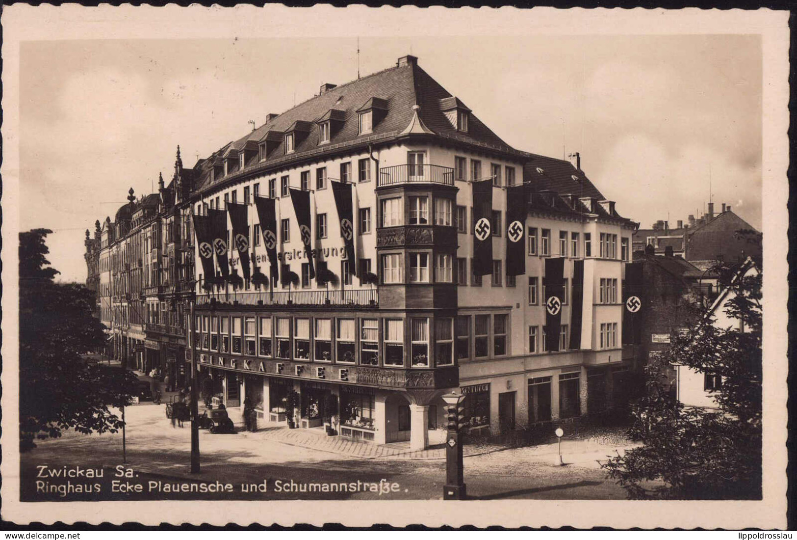 Gest. O-9540 Zwickau Ringhaus Im Nazi-Festschmuck 1942 - Zwickau