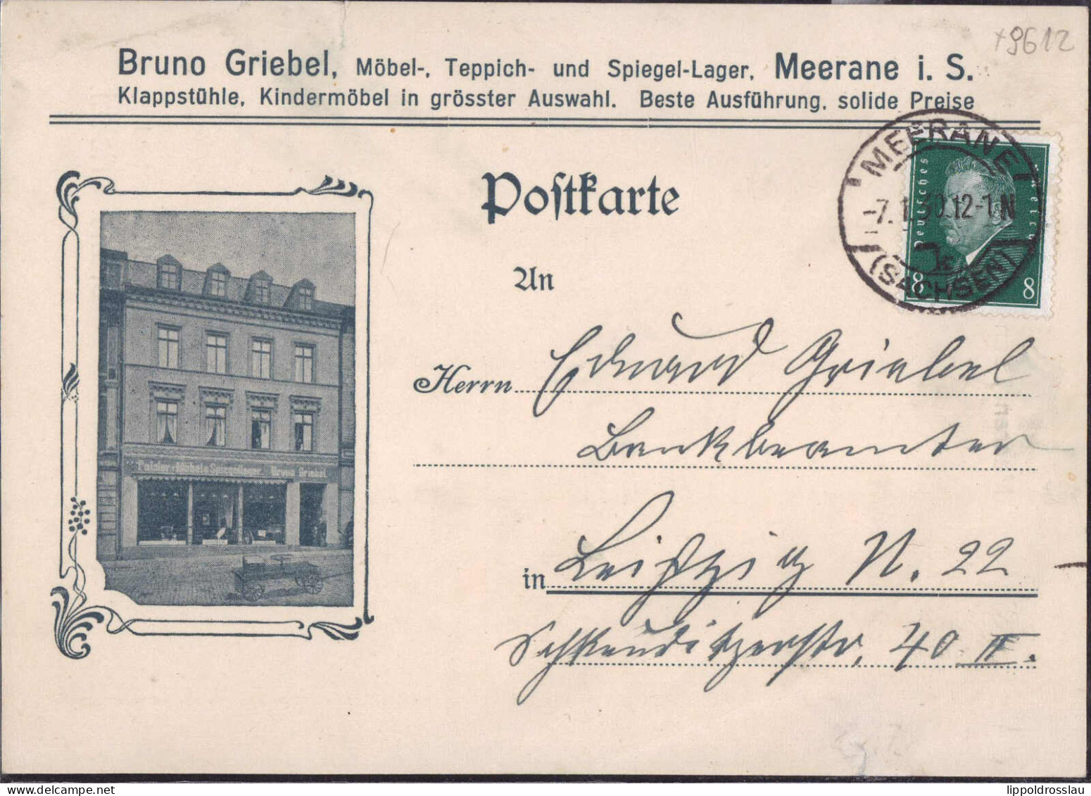 Gest. O-9612 Meerane Möbelhandel Bruno Giebel 1930 - Glauchau