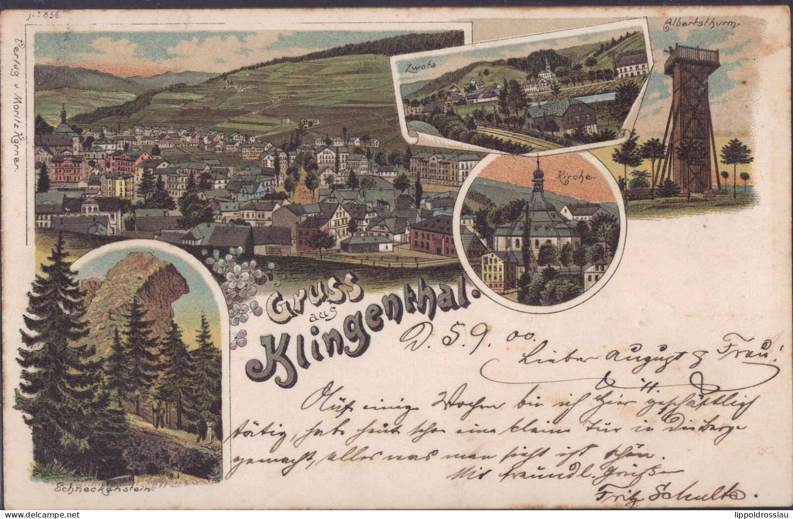 Gest. O-9650 Klingenthal Kirche Thurm Zwota 1900 - Klingenthal