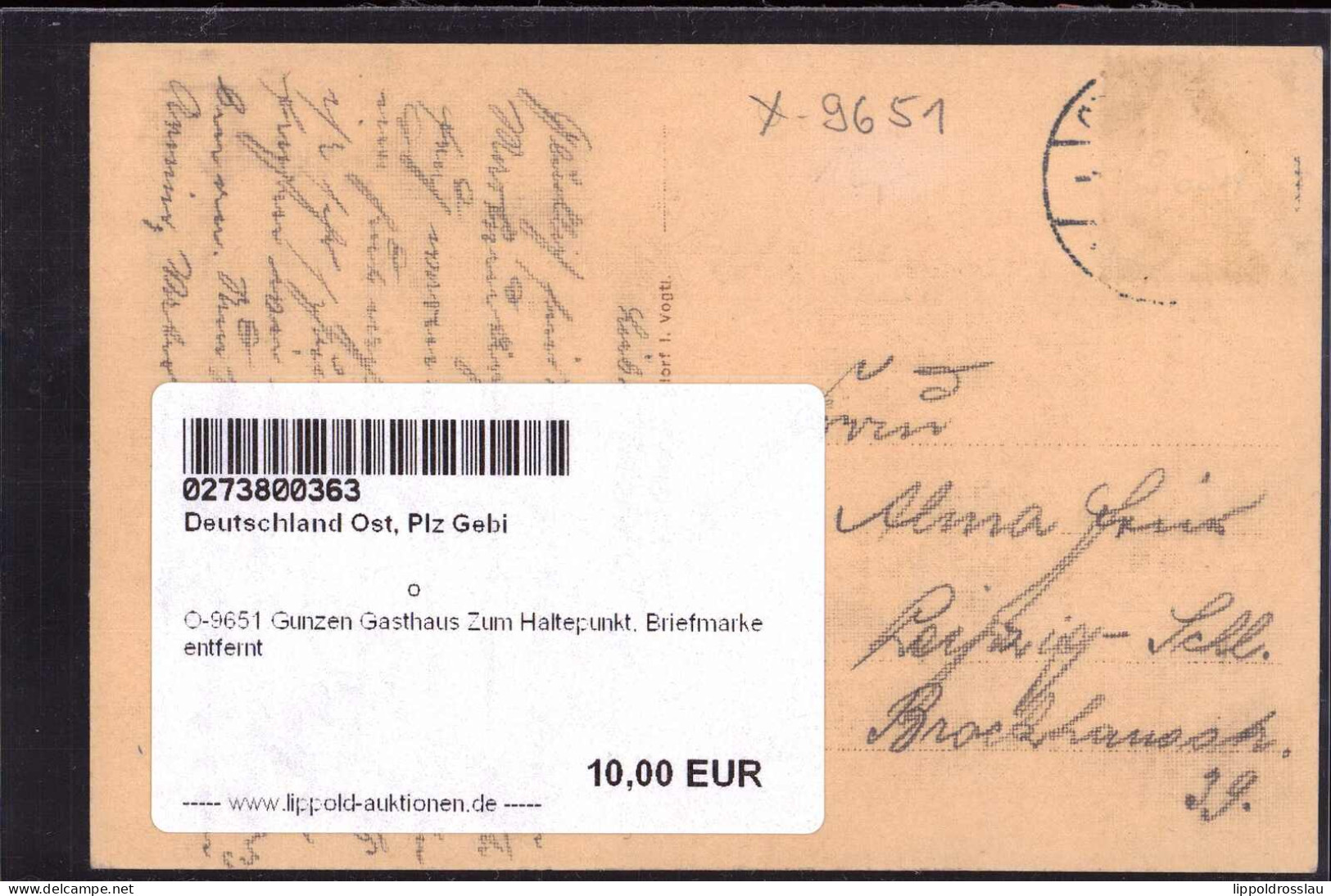 Gest. O-9651 Gunzen Gasthaus Zum Haltepunkt, Briefmarke Entfernt - Klingenthal