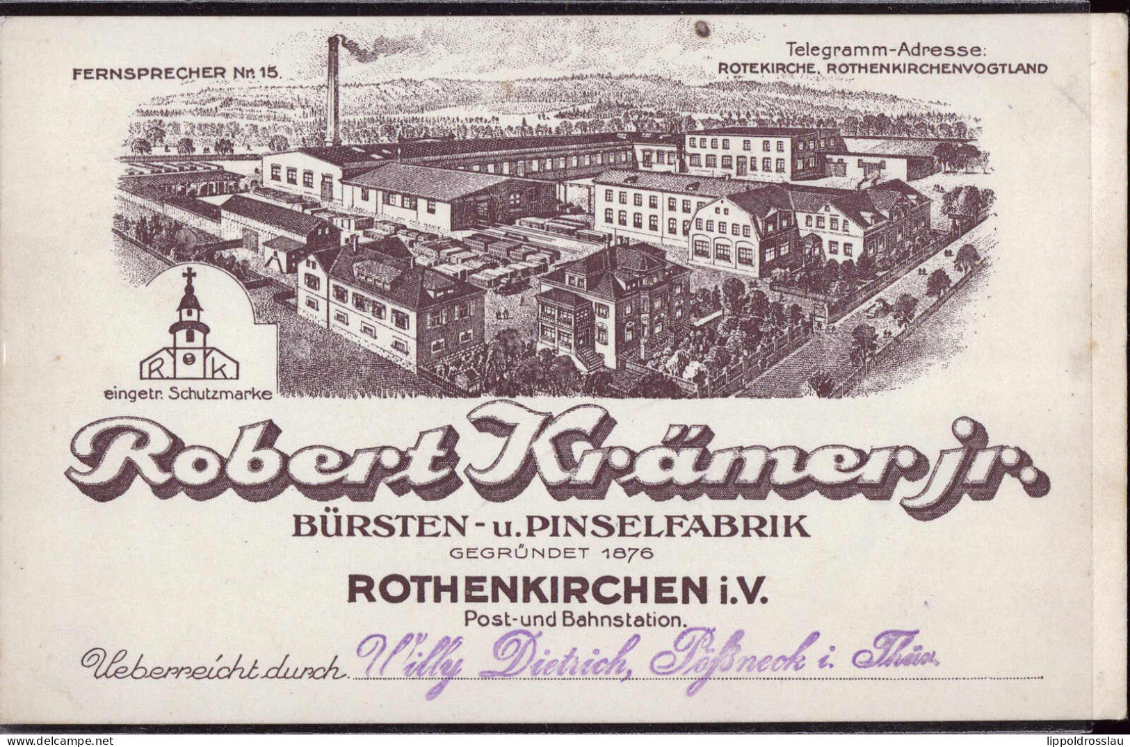 * O-9707 Rothenkirchen Bürstenfabrik Robert Krämer, Vertreterkarte, Keine AK! - Auerbach (Vogtland)