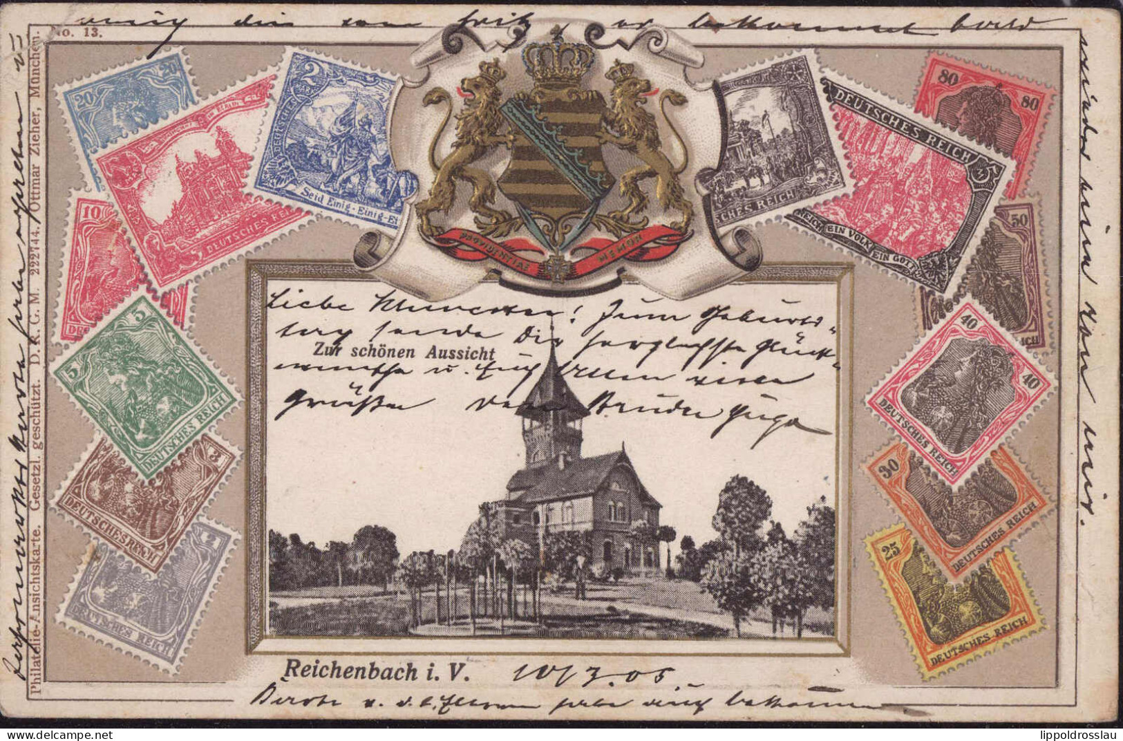 Gest. O-9800 Reichenbach Briefmarken-Prägekarte 1905 - Reichenbach I. Vogtl.