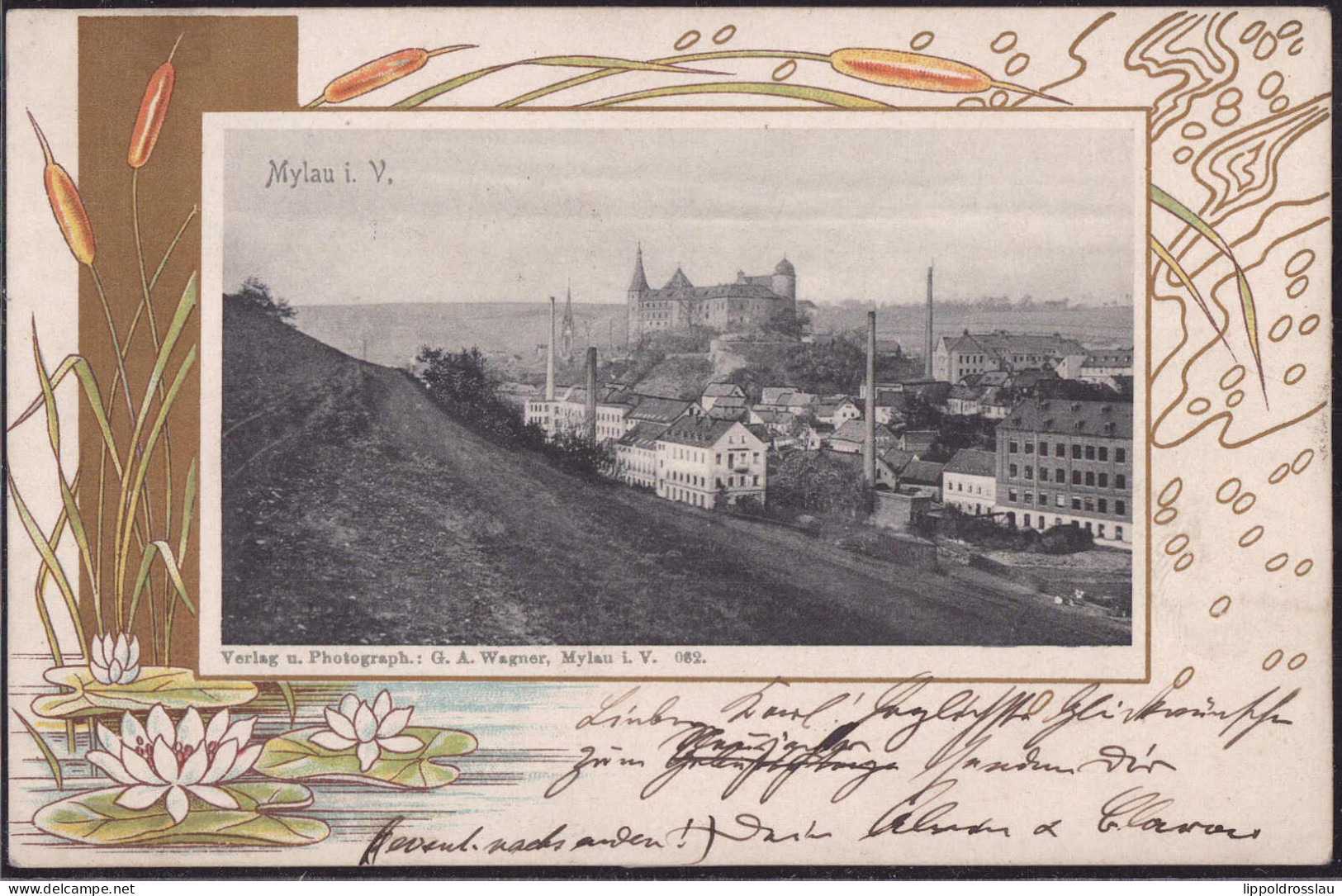 Gest. O-9803 Mylau Blick Zum Ort Jugendstilrahmen 1902 - Reichenbach I. Vogtl.