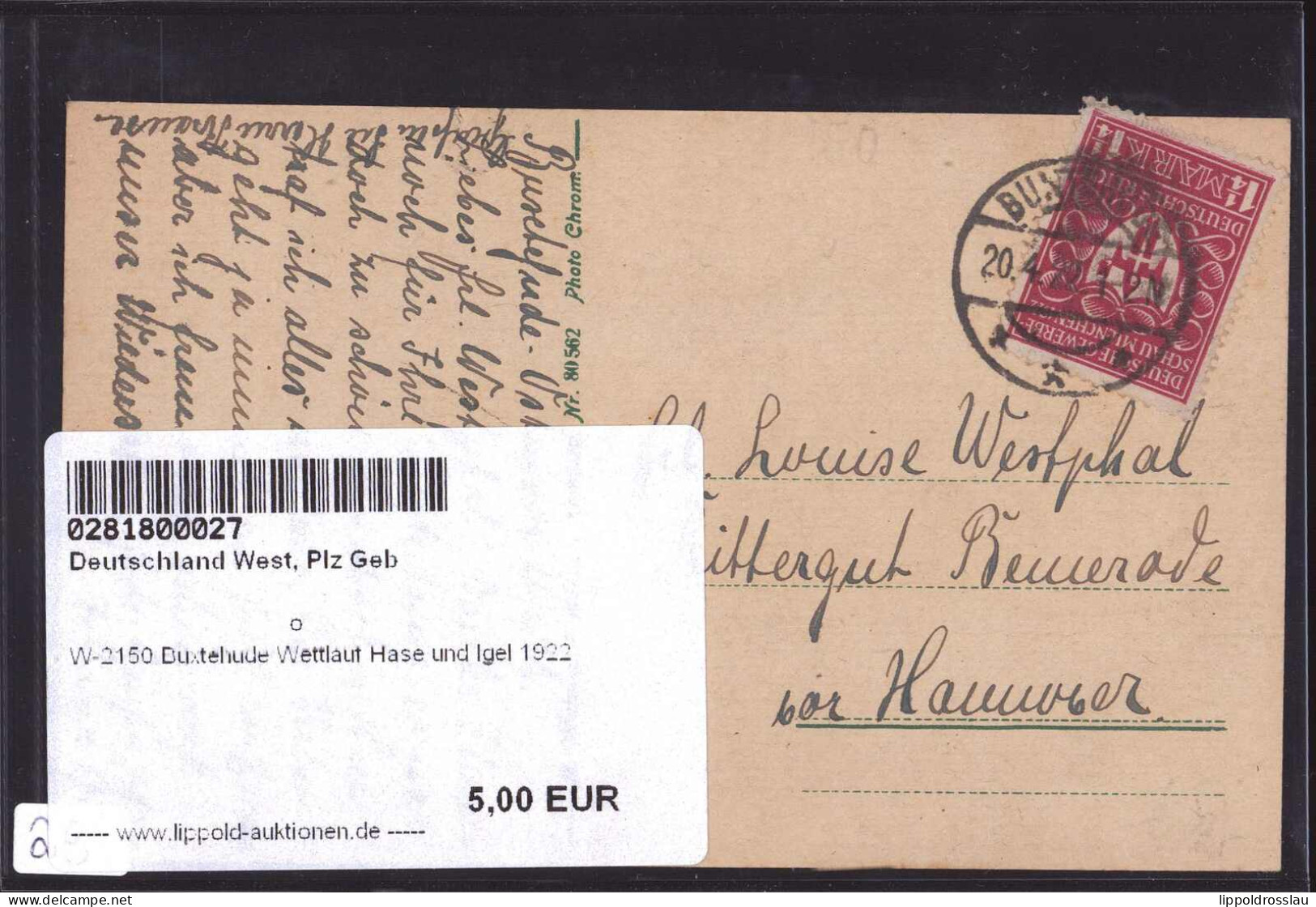 Gest. W-2150 Buxtehude Wettlauf Hase Und Igel 1922 - Buxtehude