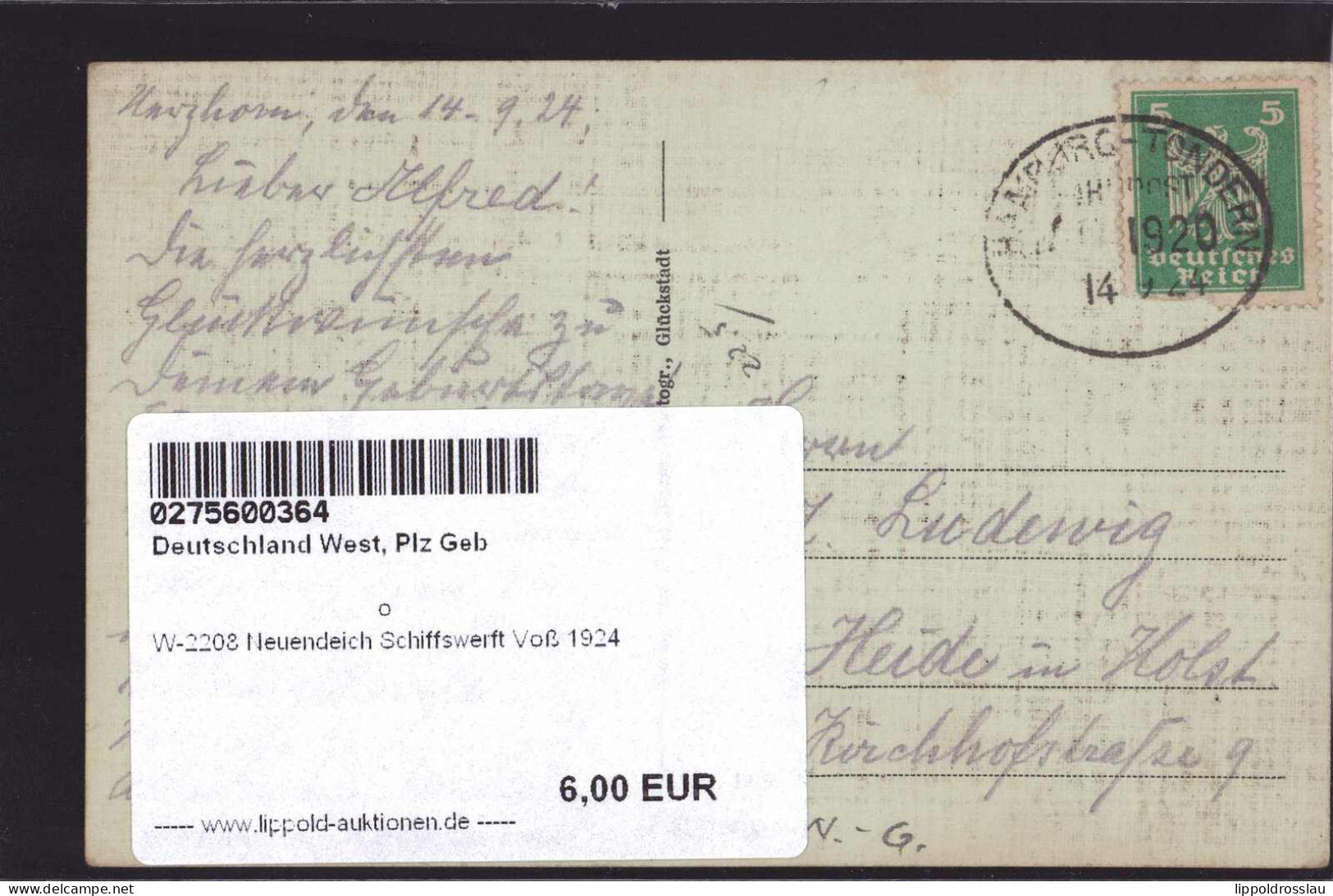 Gest. W-2208 Neuendeich Schiffswerft Voß 1924 - Elmshorn